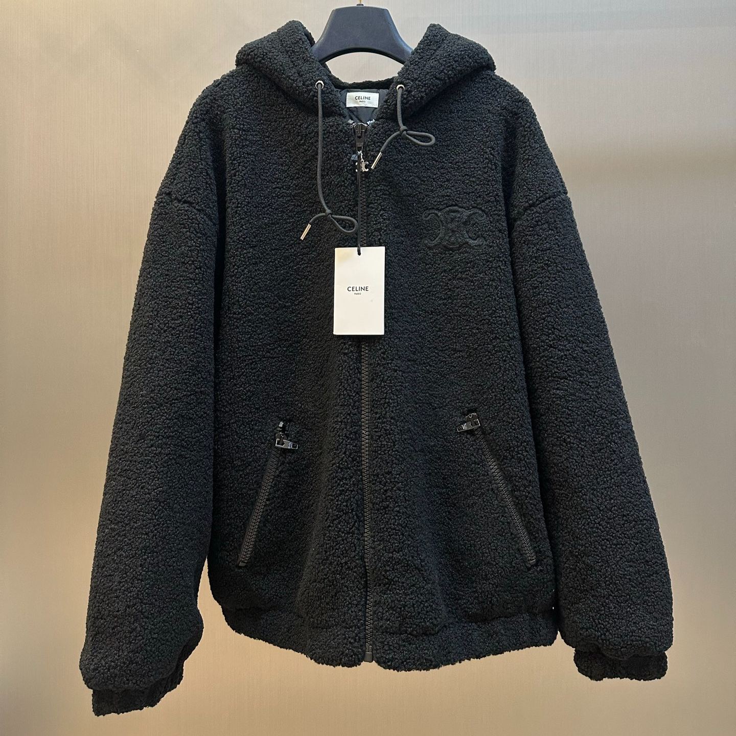 Celine Hooded jacket in wool and cotton fleece (RV0SC0T87-02BL）