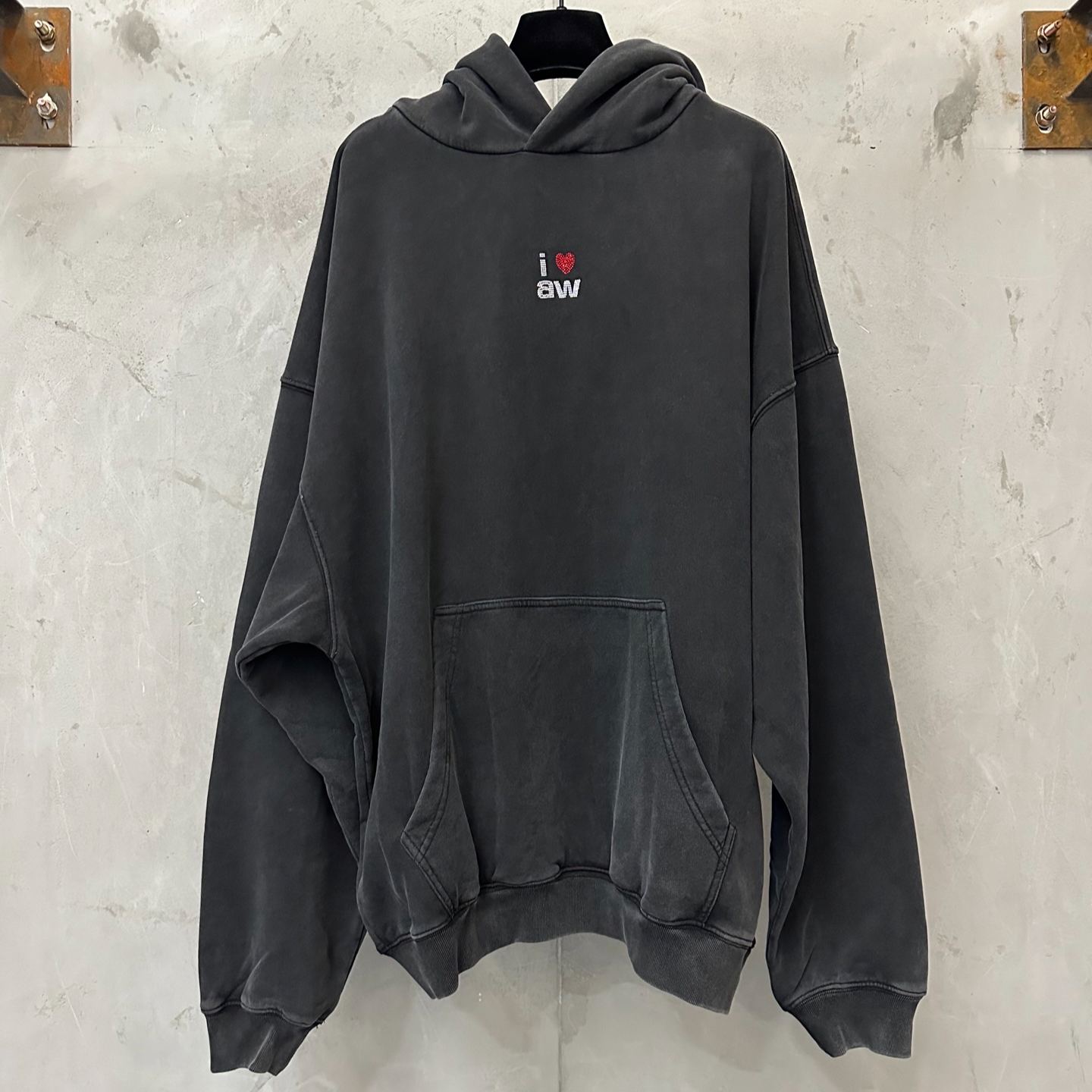 Alexander Wang Women's Black Crystal Hotfix I Heart Aw Hoodie (UCC4261945011）