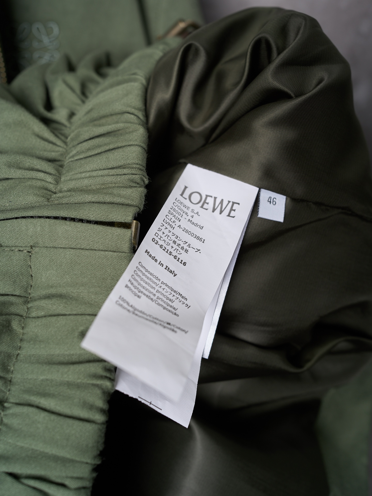 LOEWE Belted jacket in cotton Green   (H526Y02L01-4160）