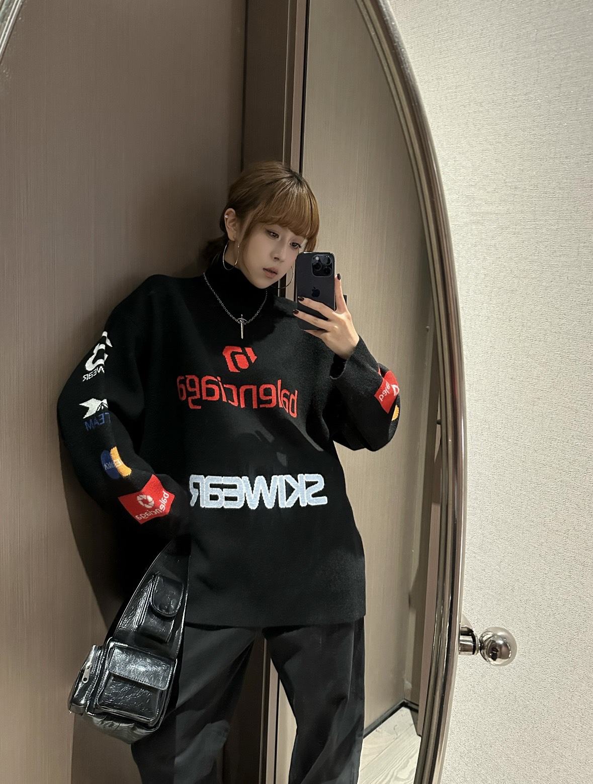 BALENCIAGA Men's Ski Long Sleeve Turtleneck in Black/Multicolor (799917T16962771）