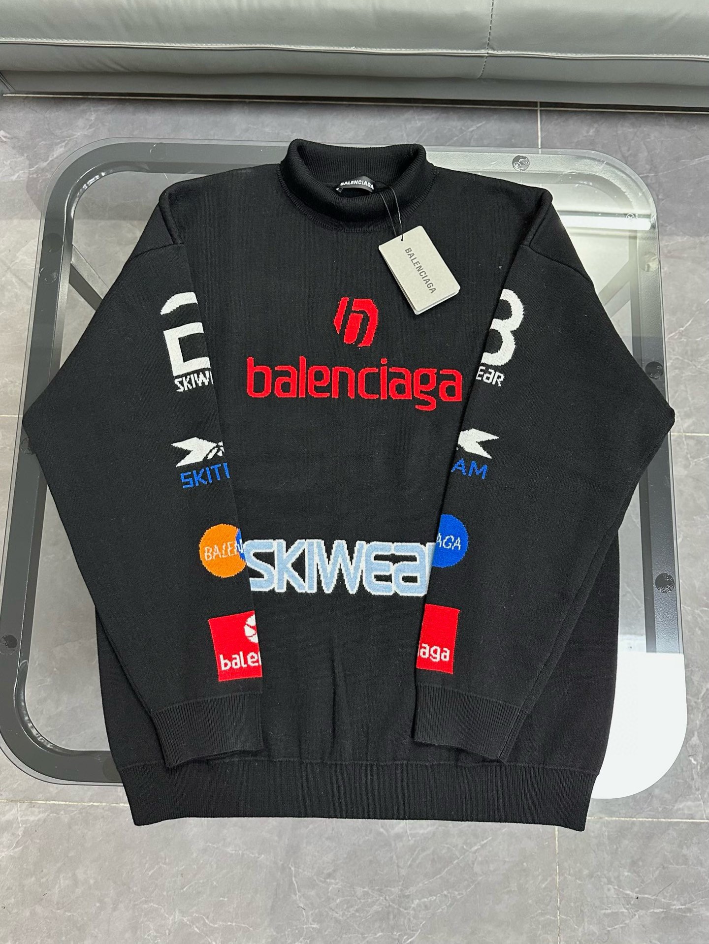 BALENCIAGA Men's Ski Long Sleeve Turtleneck in Black/Multicolor (799917T16962771）