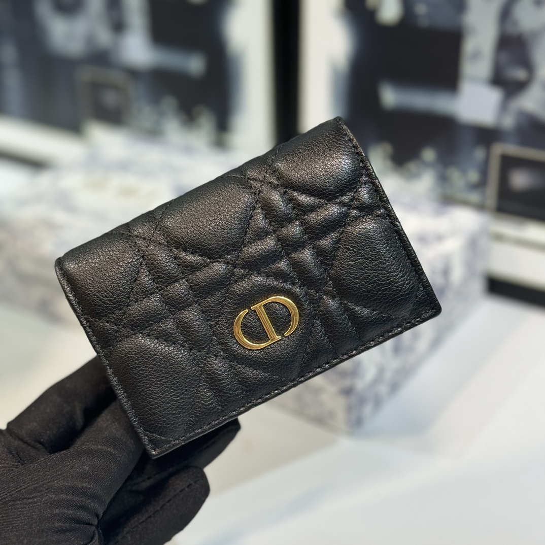 Dior Caro Cannage Bifold Coin Case in Black Leather（S5132UWHC-M900）