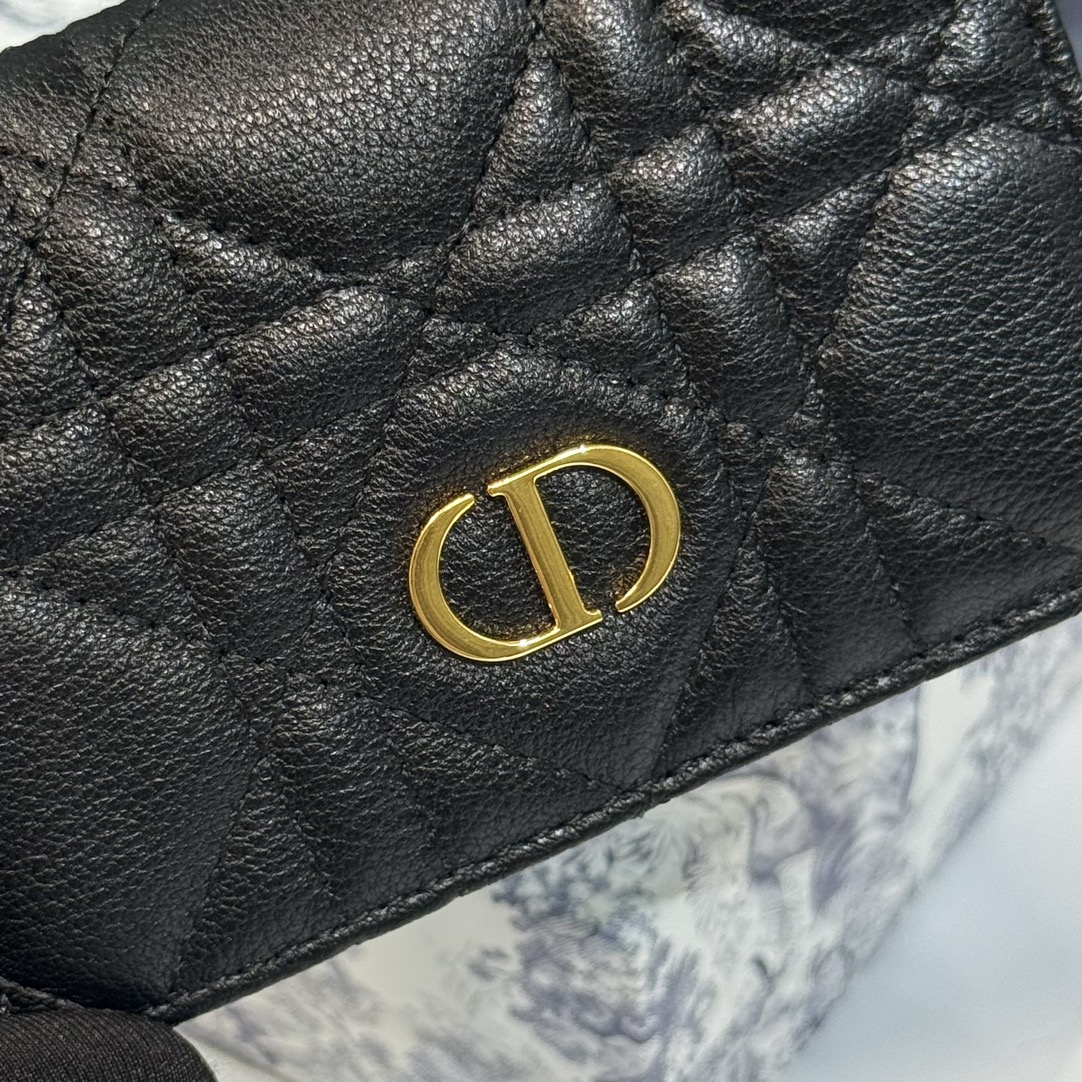 Dior Caro Cannage Bifold Coin Case in Black Leather（S5132UWHC-M900）