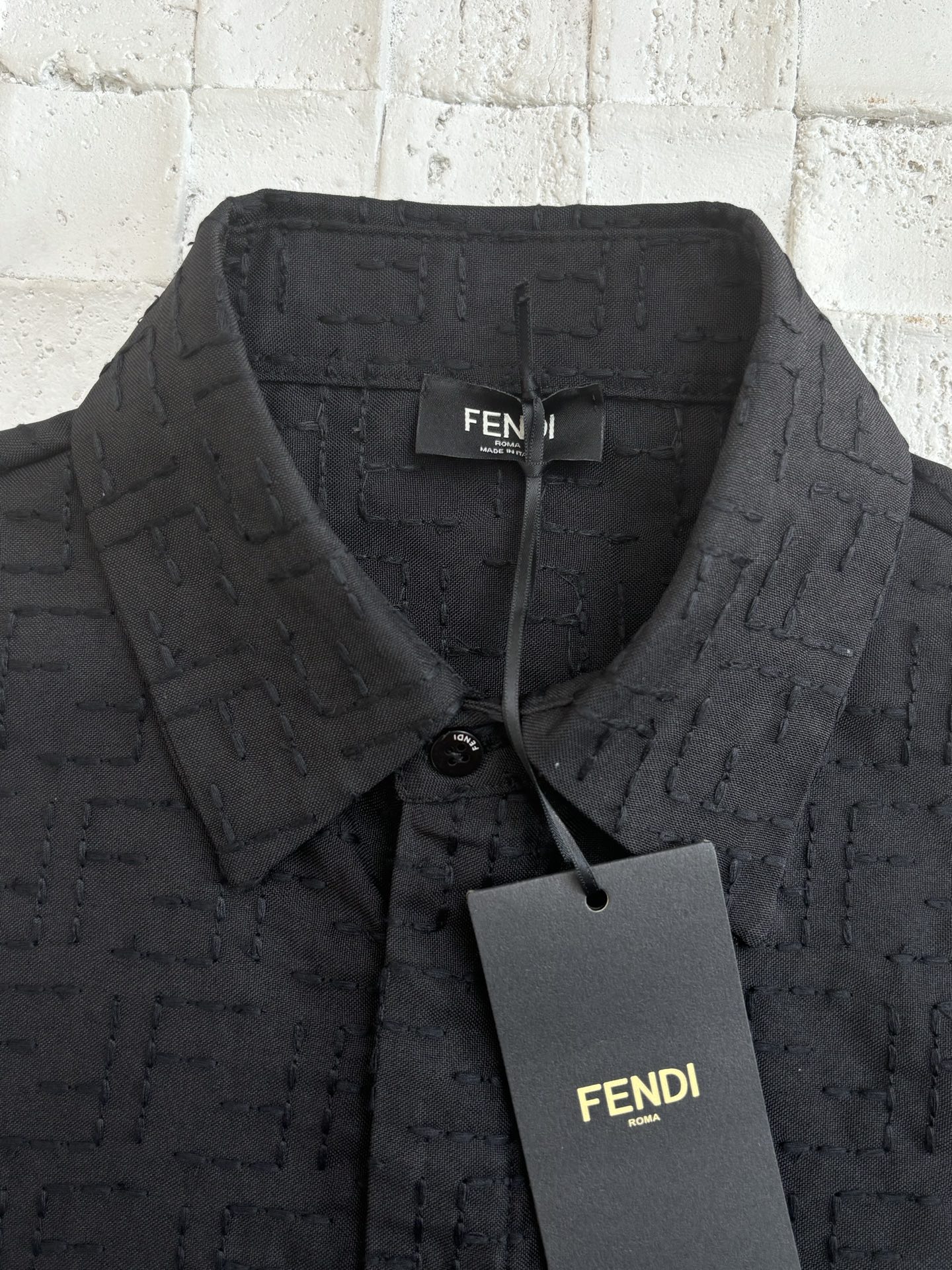 FENDI Black linen FF jacquard shirt (FS1317AU6YF0QA1）