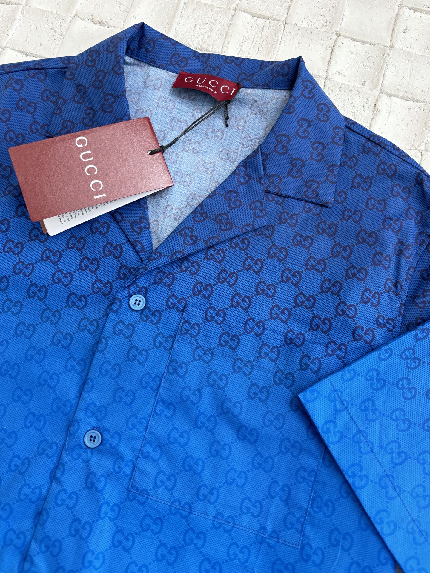 LOUIS VUITTON  Printed cotton poplin bowling shirt in gradient blue（794907-ZAS8E-4373）