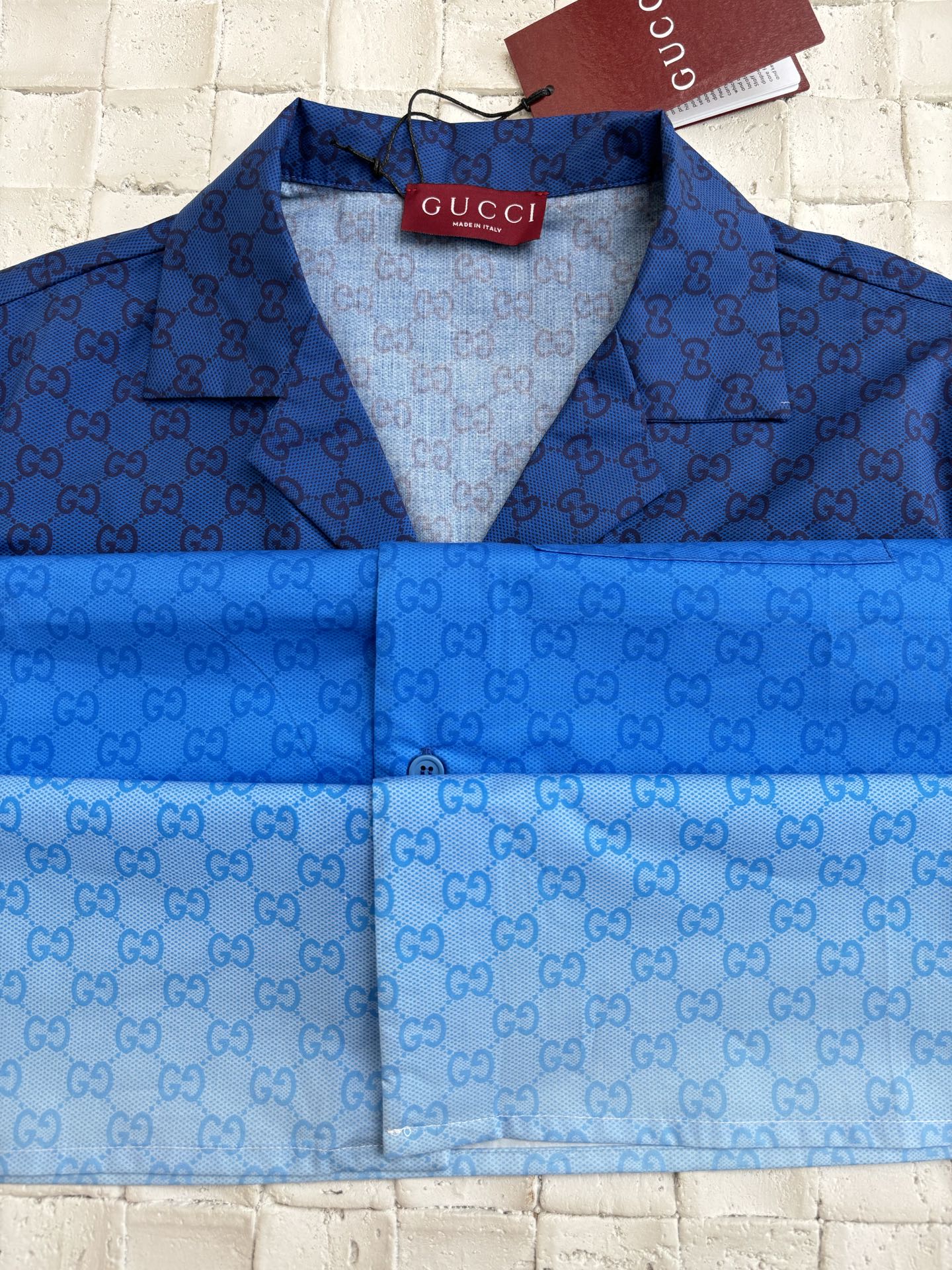 LOUIS VUITTON  Printed cotton poplin bowling shirt in gradient blue（794907-ZAS8E-4373）