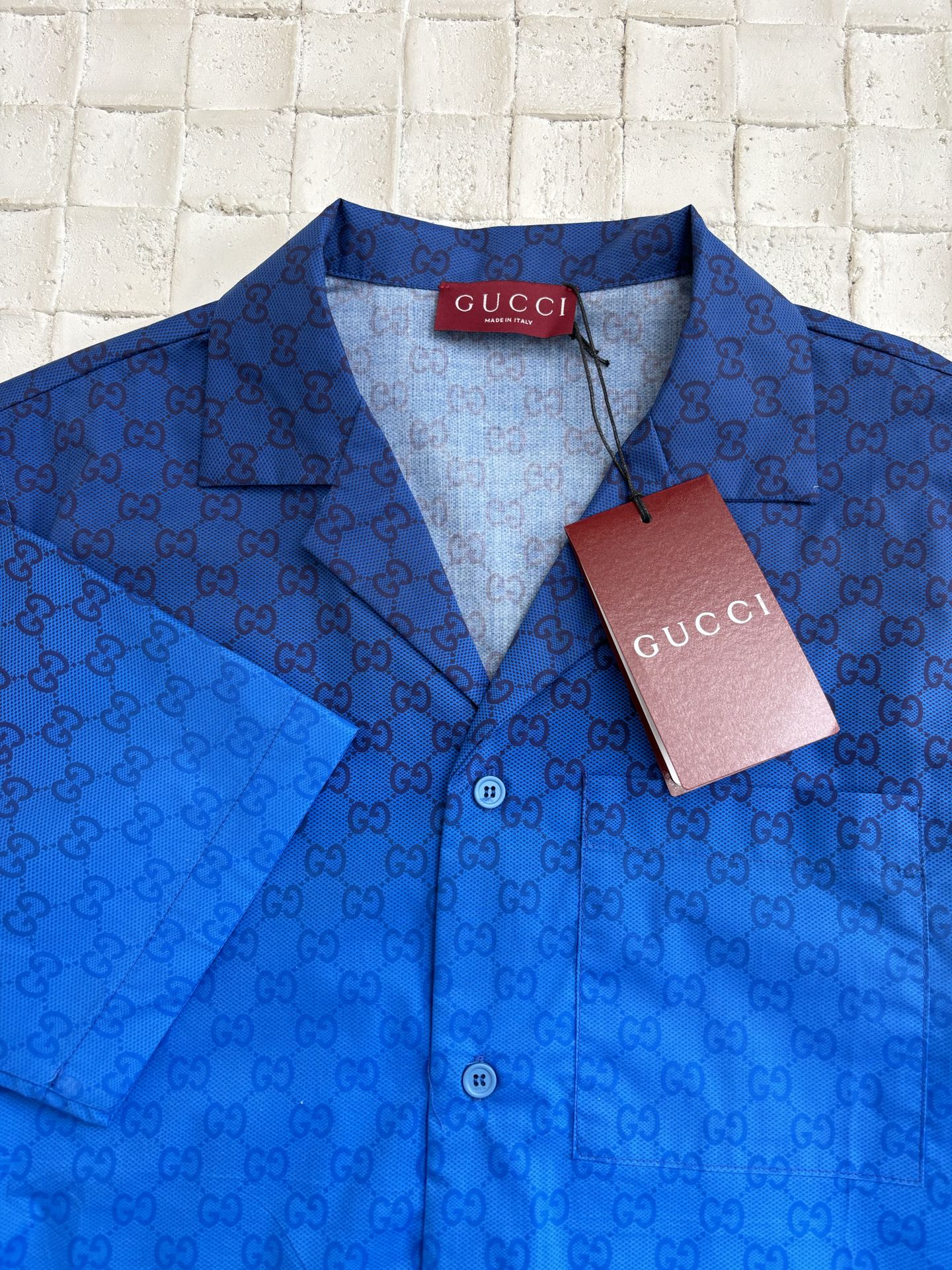 LOUIS VUITTON  Printed cotton poplin bowling shirt in gradient blue（794907-ZAS8E-4373）