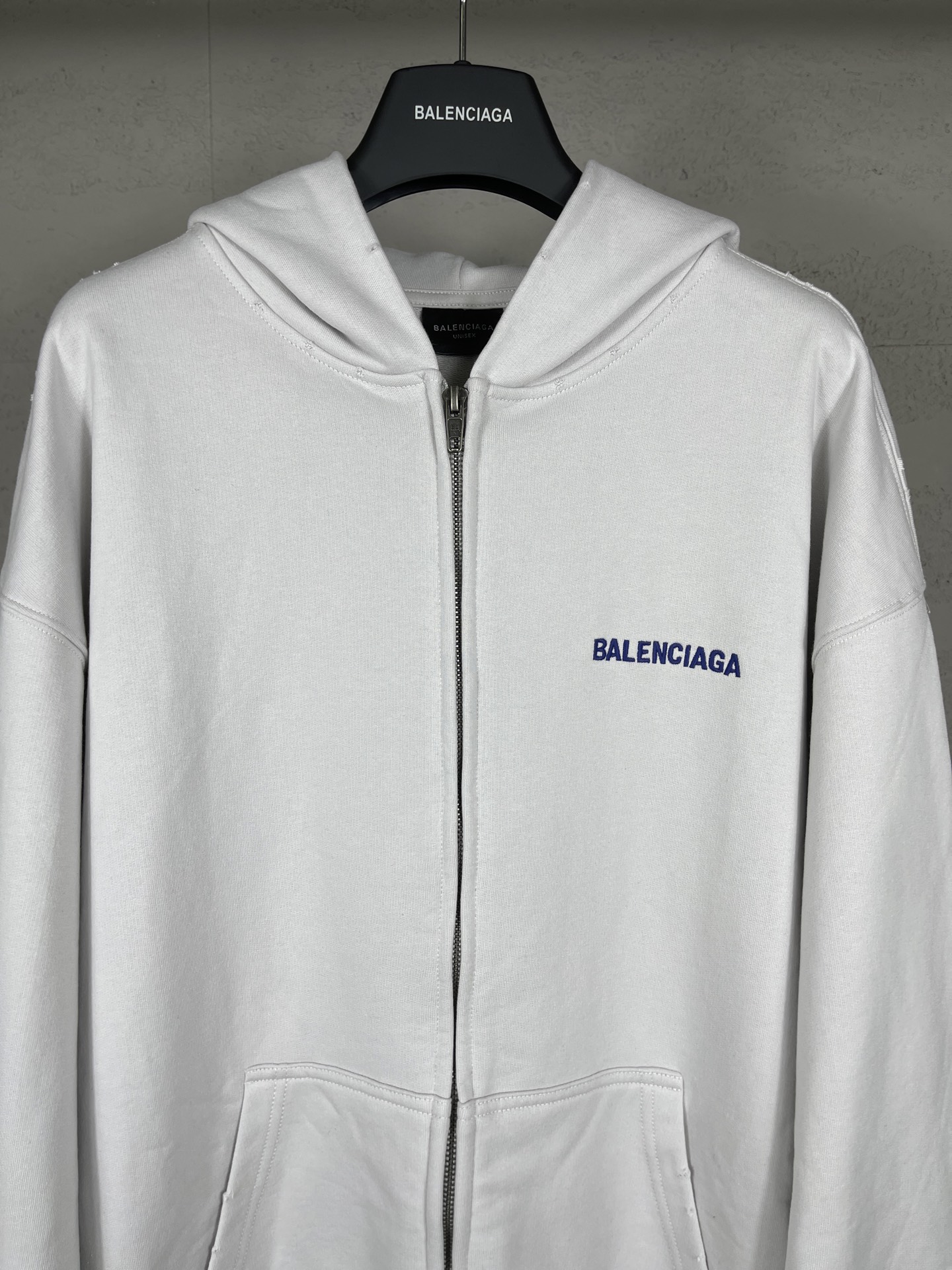 Balenciaga Back Zip-up Hoodie Regular Fit in Dirty White/blue (803264TSVP18016）