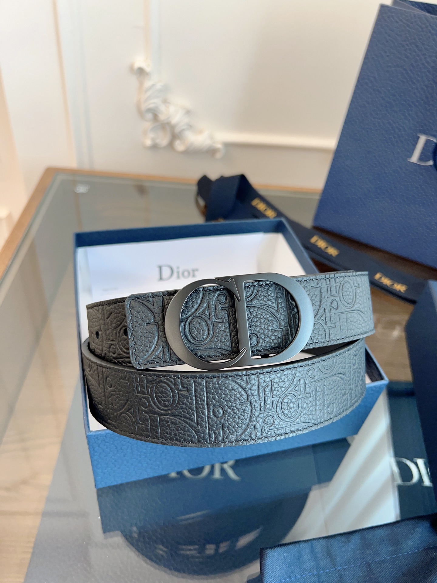 Dior black Dior Gravity printed grain belt 35mm（4800ZZFLG_H00N）