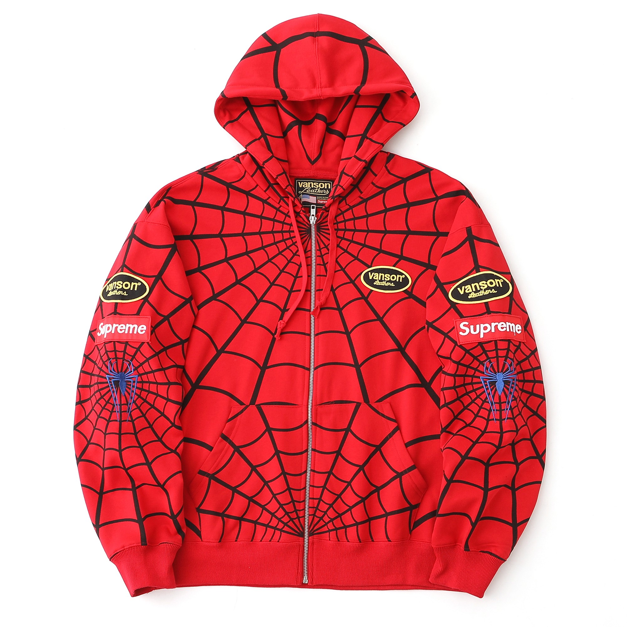 Supreme x Vanson Leathers Spider-Man Zip Up Hooded Sweatshirt "Red"（SUP-SS26-301）