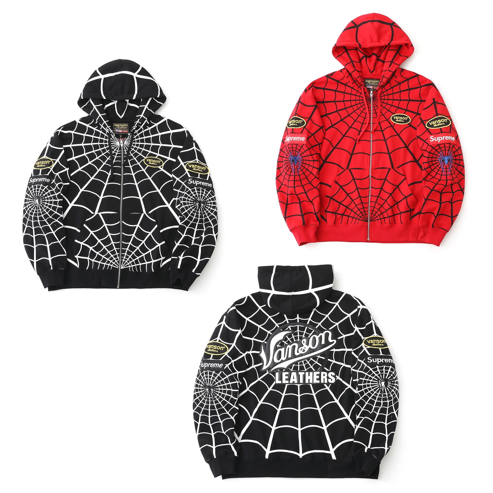 Supreme x Vanson Leathers Spider-Man Zip Up Hooded Sweatshirt "Red"（SUP-SS26-301）