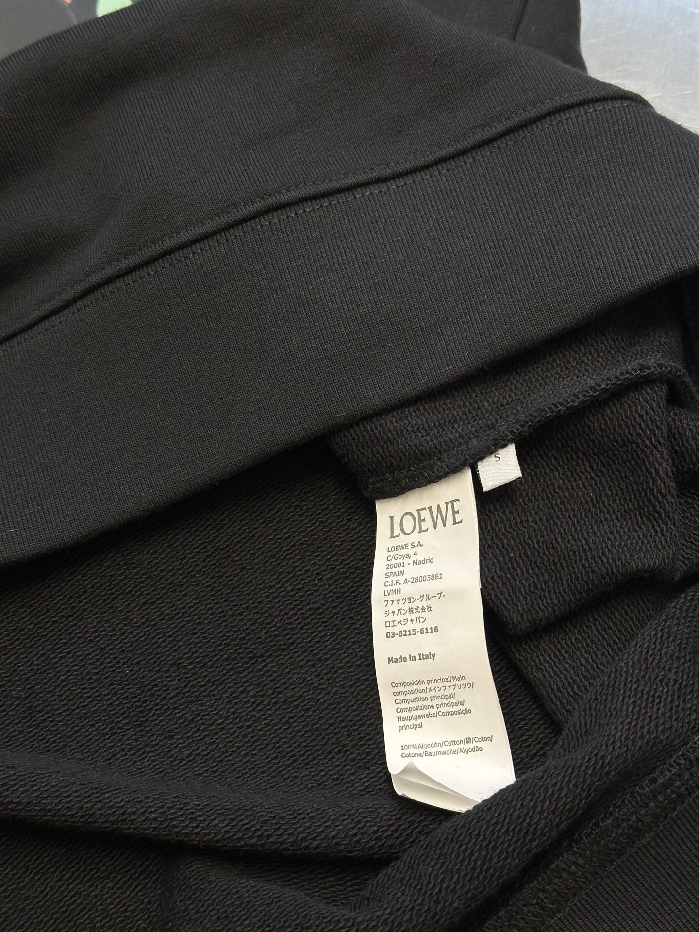 LOEWE Cotton Loose Fit Hooded Sweatshirt in Black  (H526Y25J39-1100）