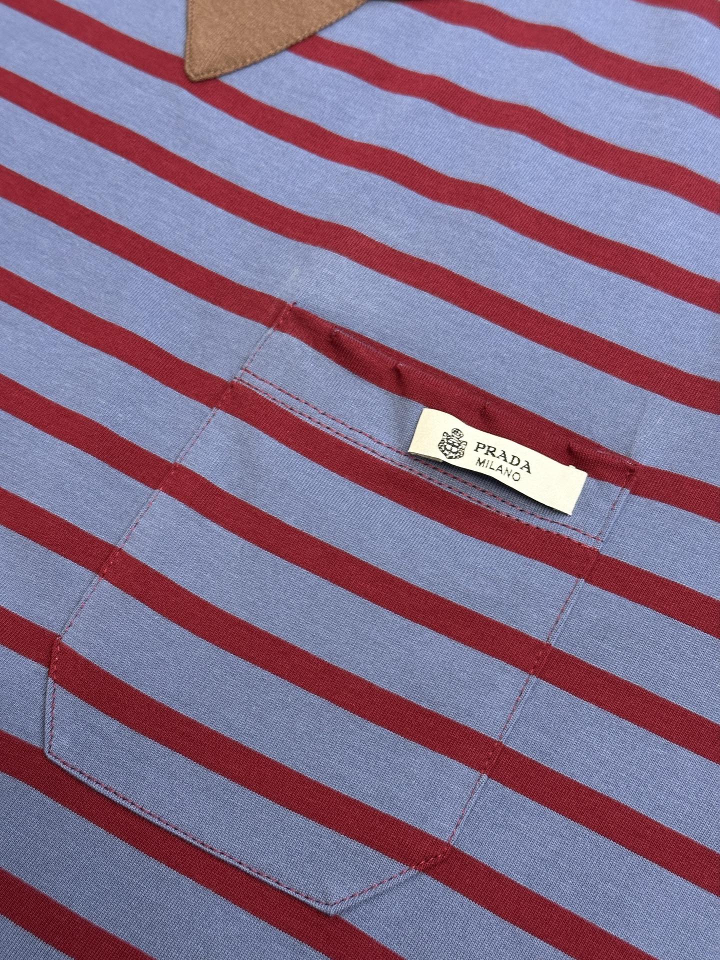 Prada Striped-pattern Pocket T-shirt (3575B-18V8-F04Y5-S-OOO）