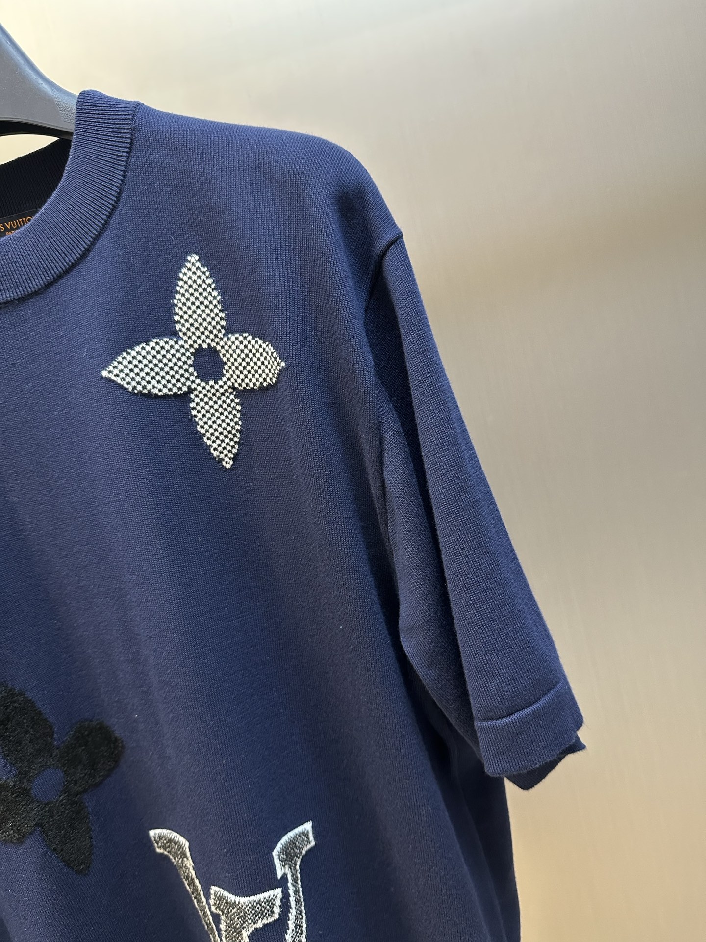 Louis Vuitton Monogram Pattern Short-Sleeve Knit Crew Neck Top（1AJBW9）