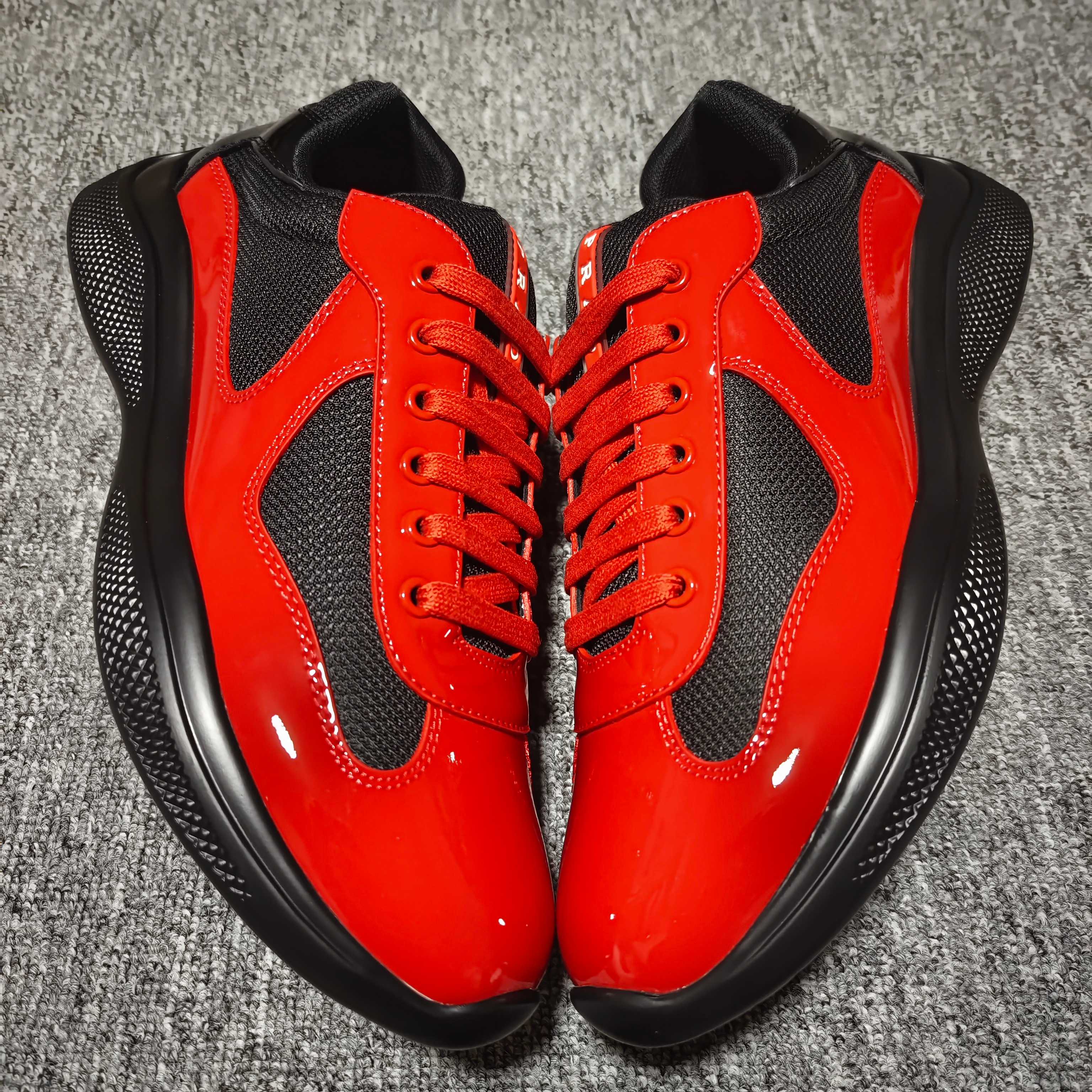 Prada America's Cup Cushioning Anti-Slip Wear-Resistant Breathability Low-Top Athletic Shoes Men's Red Black（2EG293_3KZU_F0118）