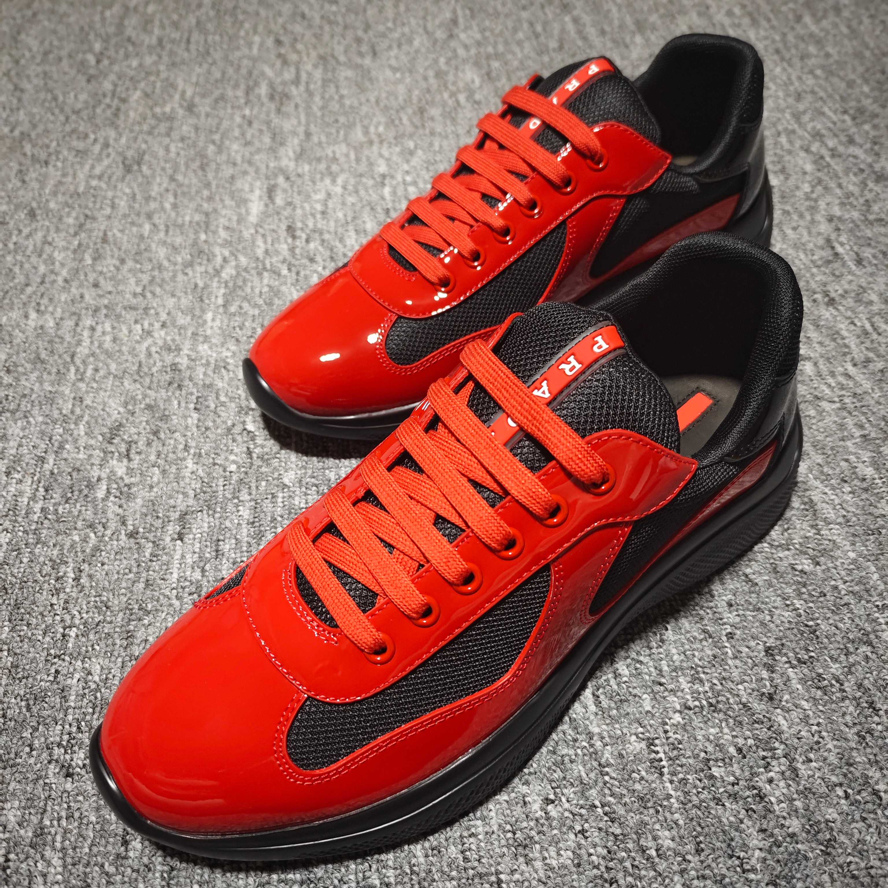 Prada America's Cup Cushioning Anti-Slip Wear-Resistant Breathability Low-Top Athletic Shoes Men's Red Black（2EG293_3KZU_F0118）