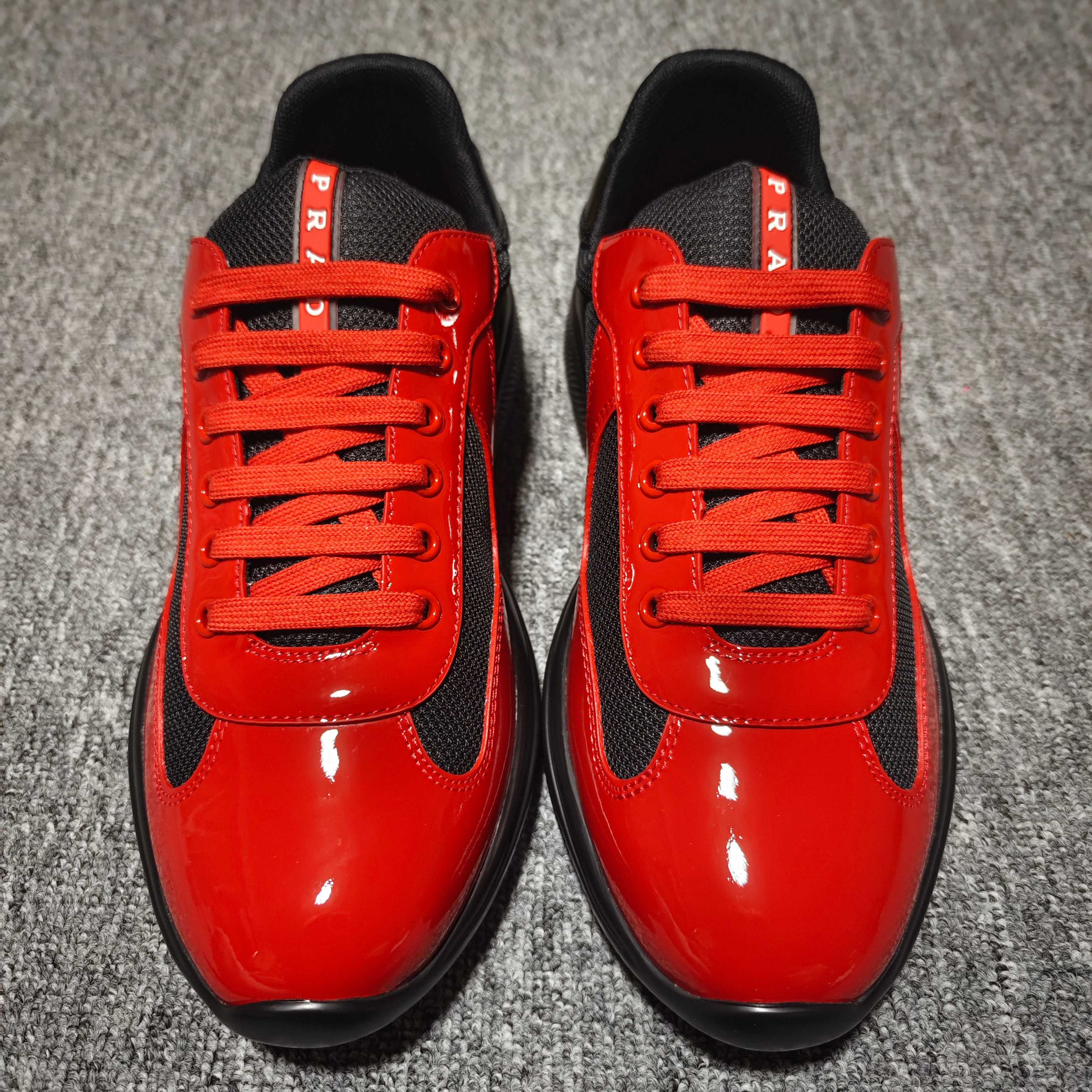 Prada America's Cup Cushioning Anti-Slip Wear-Resistant Breathability Low-Top Athletic Shoes Men's Red Black（2EG293_3KZU_F0118）