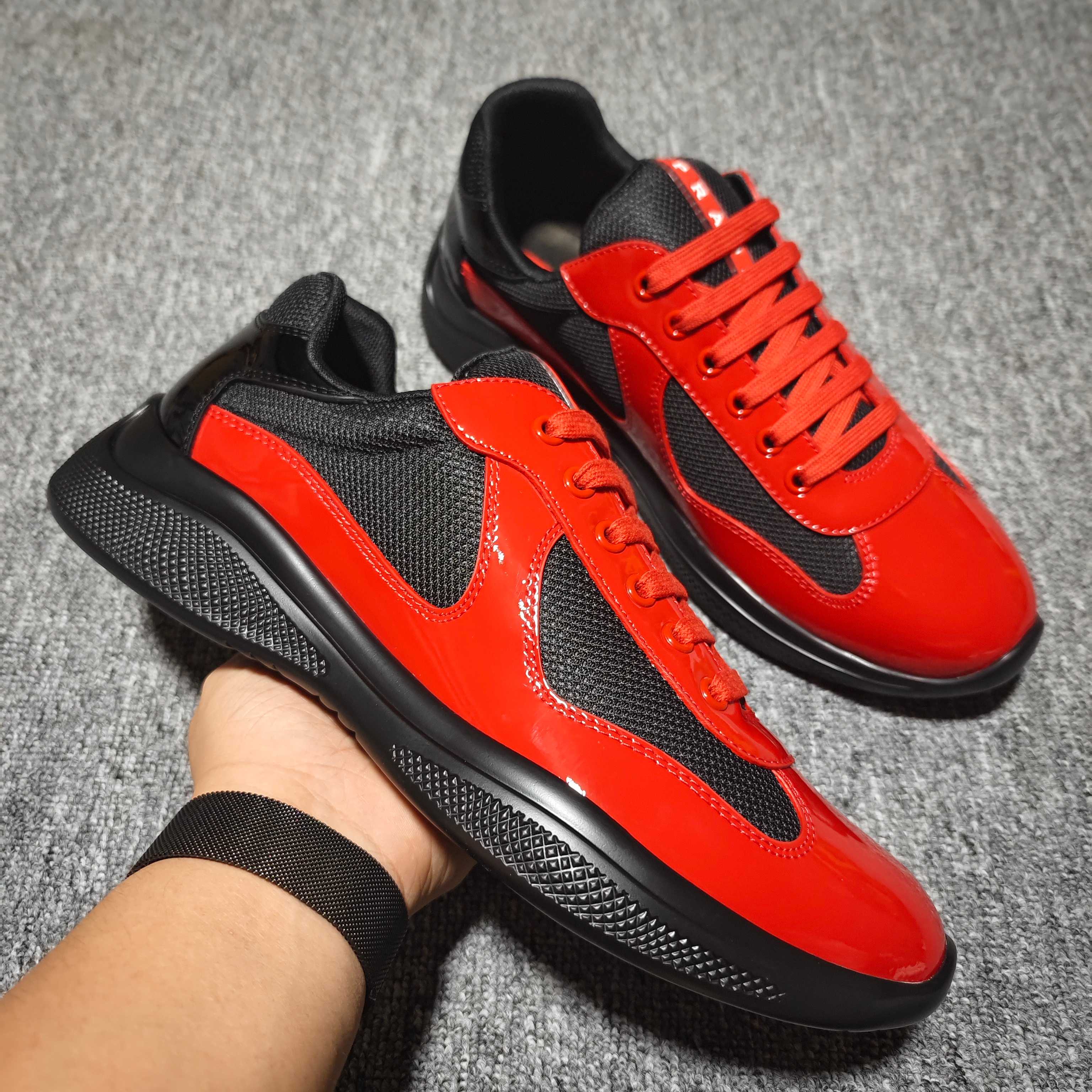 Prada America's Cup Cushioning Anti-Slip Wear-Resistant Breathability Low-Top Athletic Shoes Men's Red Black（2EG293_3KZU_F0118）