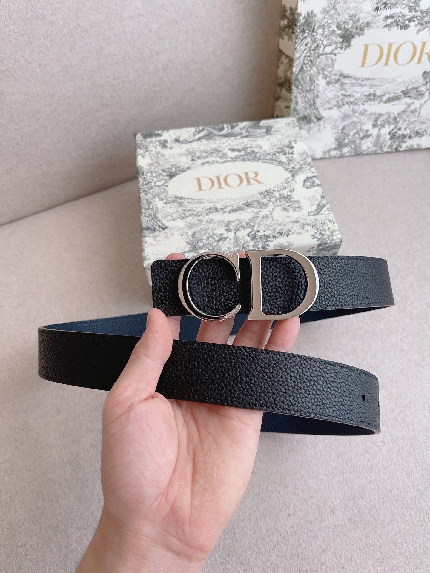 Dior Plaque Reversible Belt 'Black/Silver'（4353PLTAM-H16Q）