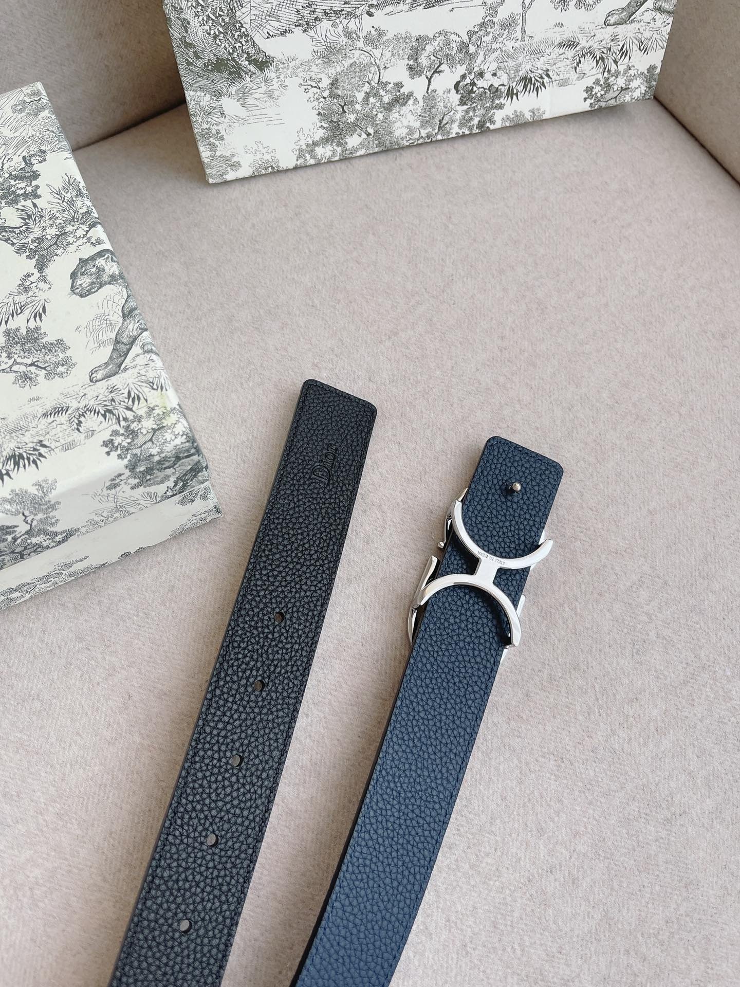 Dior Plaque Reversible Belt 'Black/Silver'（4353PLTAM-H16Q）