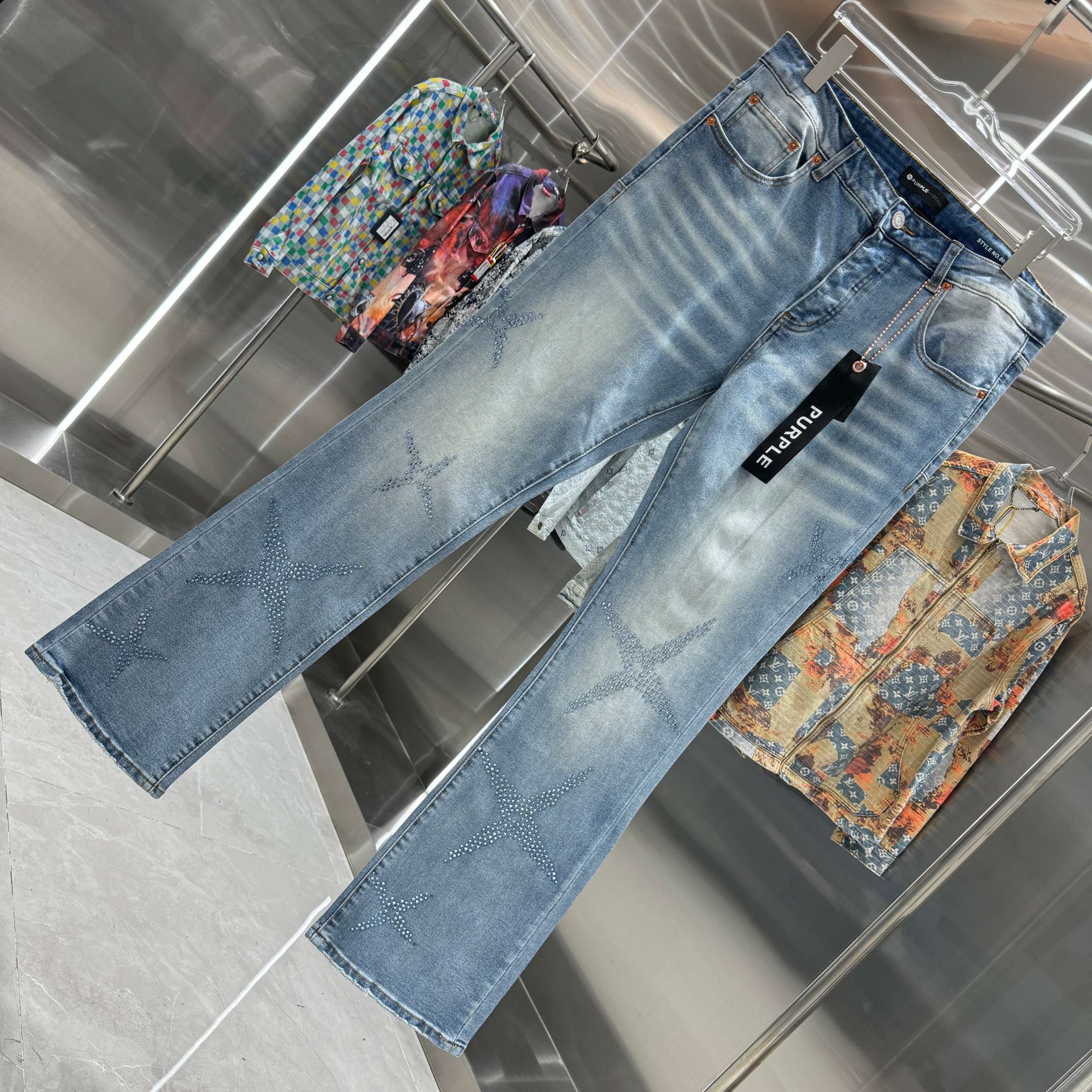 Purple Brand Rhinestone-Embellished Straight Leg Jeans (P113-LIA）