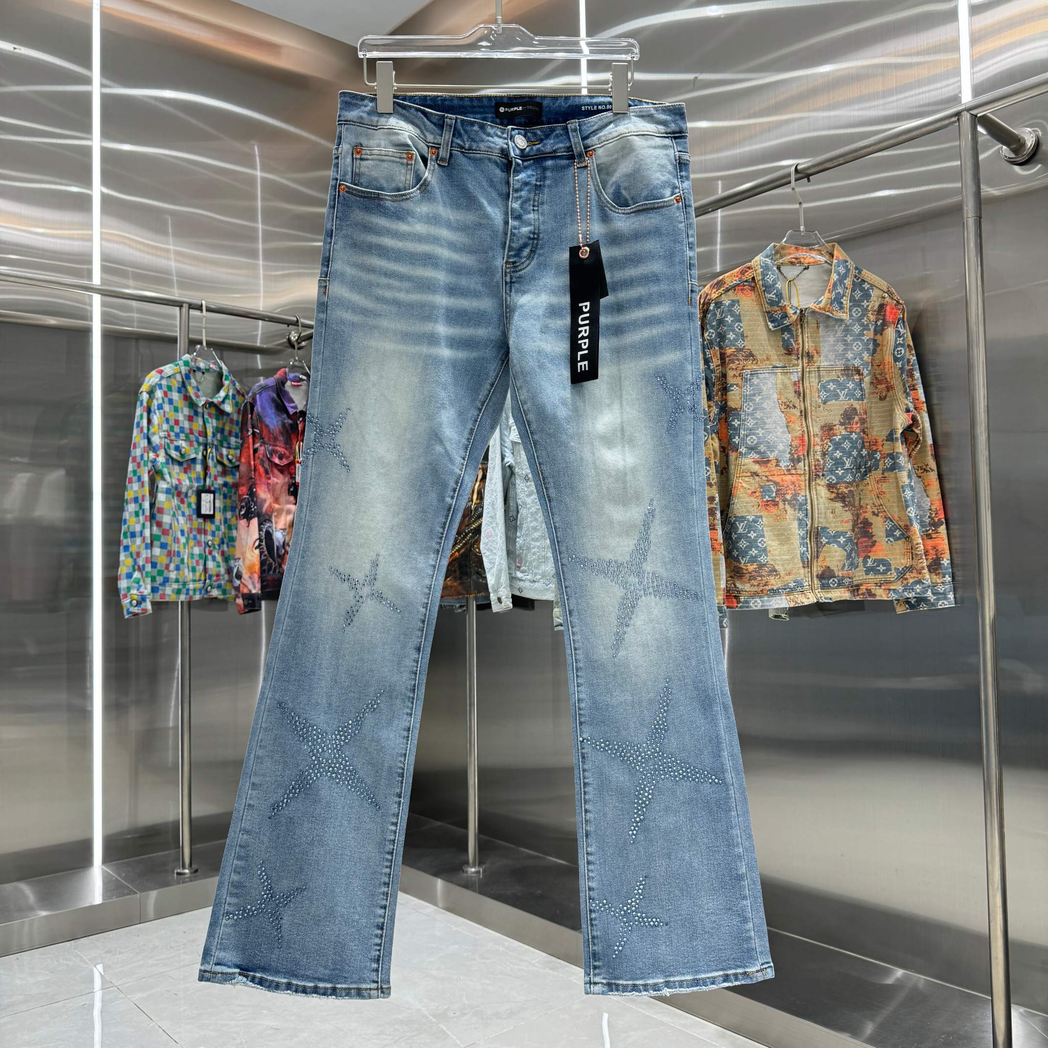 Purple Brand Rhinestone-Embellished Straight Leg Jeans (P113-LIA）