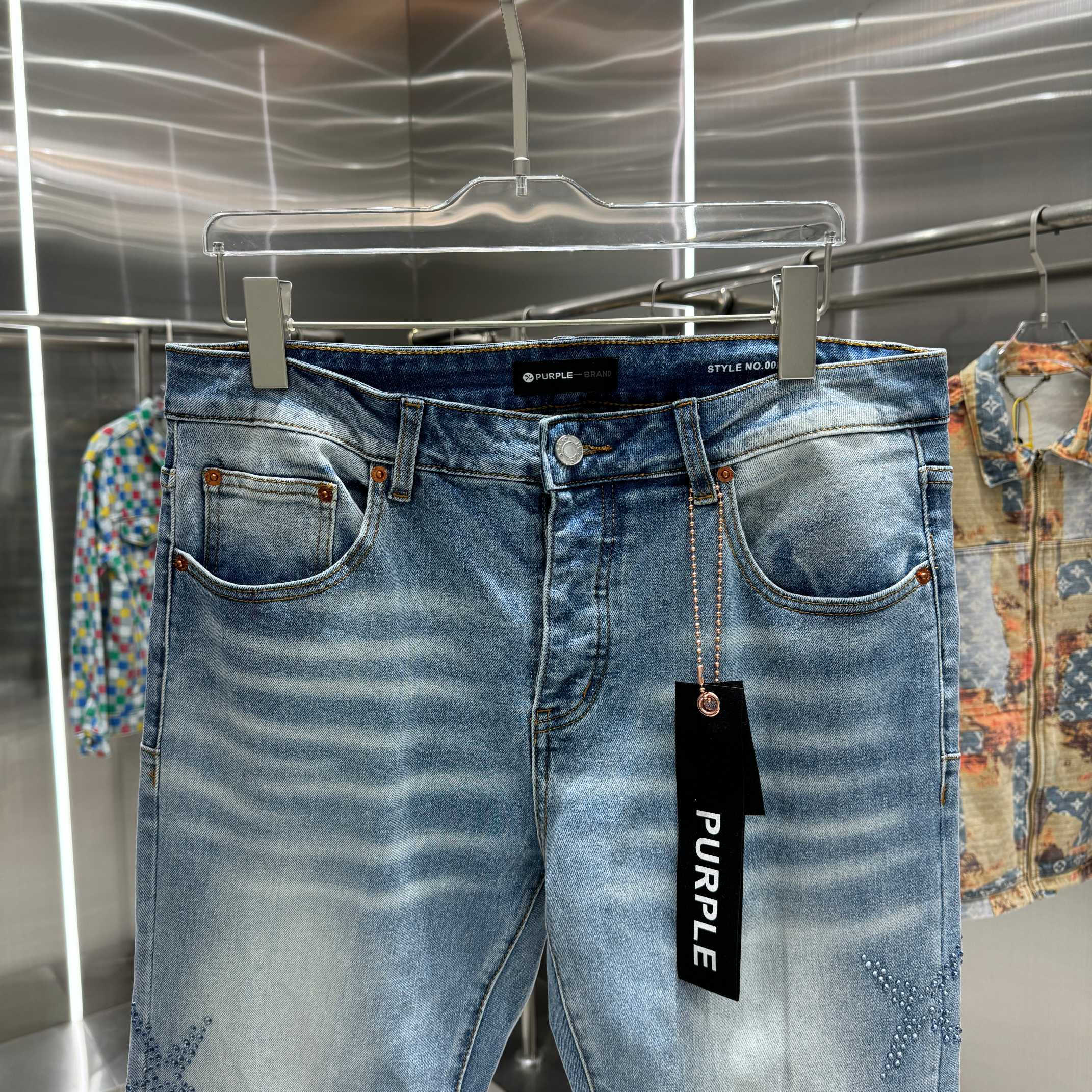 Purple Brand Rhinestone-Embellished Straight Leg Jeans (P113-LIA）