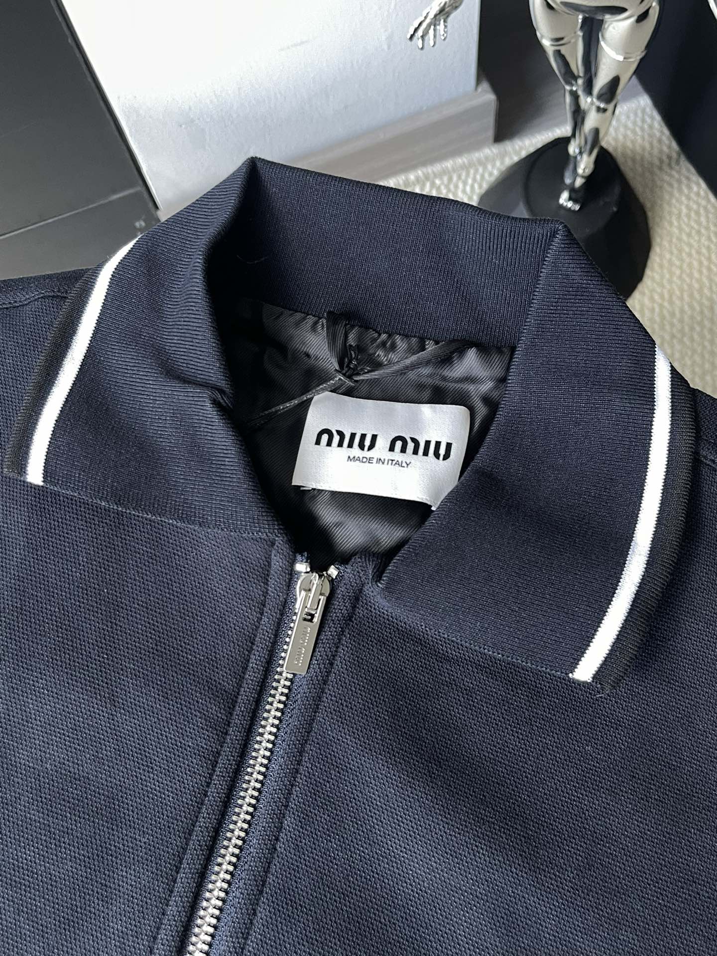 Miu Miu Blue Zipped Knit Blouson Jacket（ML1258-1756-F0008-S-OOO）