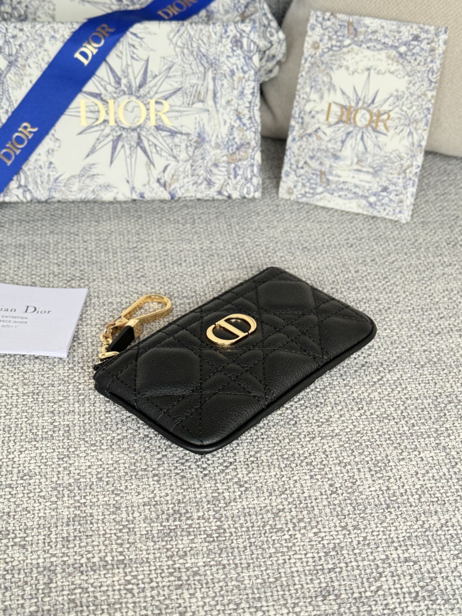 Dior Cannage Key Ring Coin Case Black（S5158UWHC-M900）