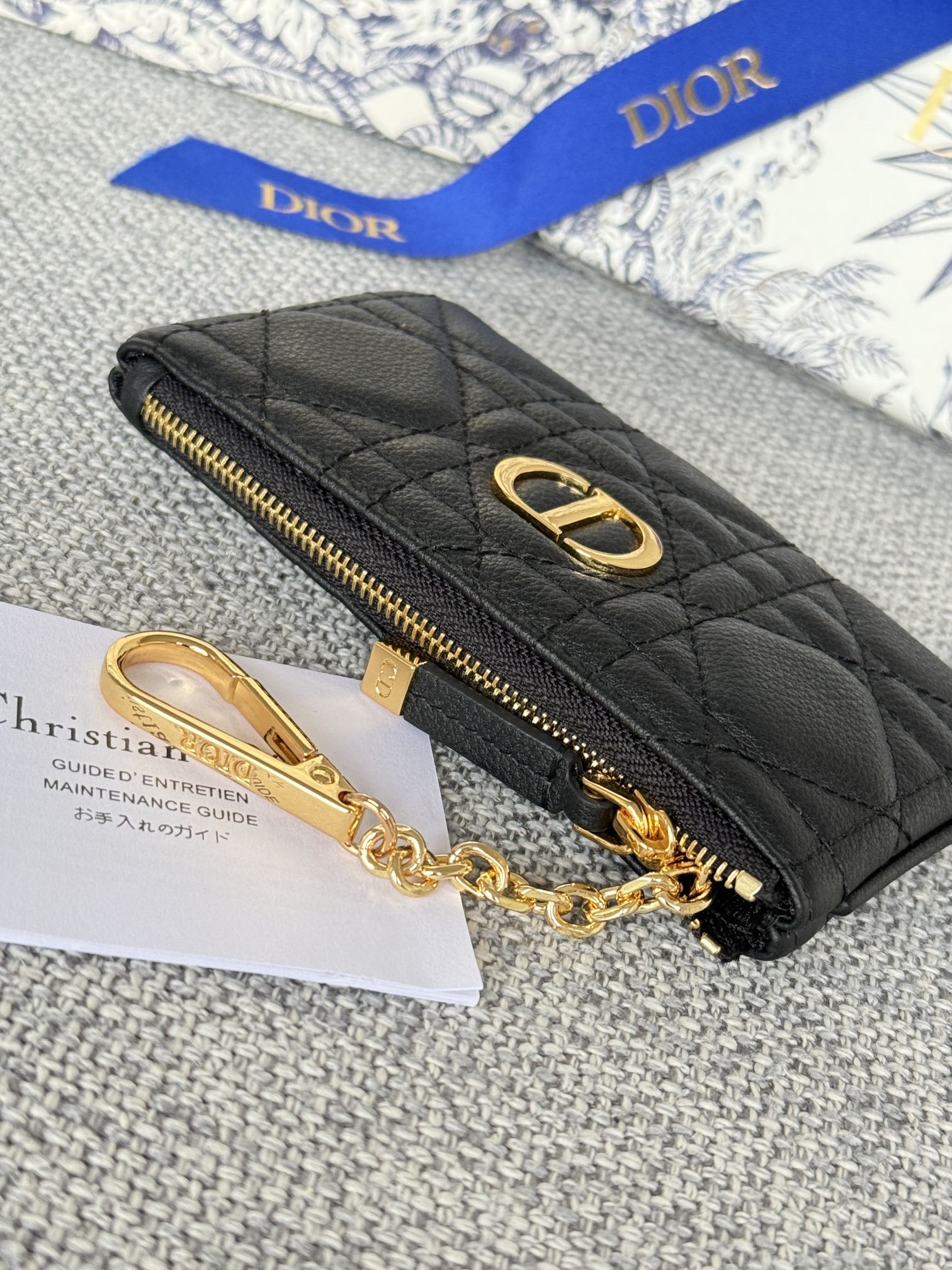 Dior Cannage Key Ring Coin Case Black（S5158UWHC-M900）