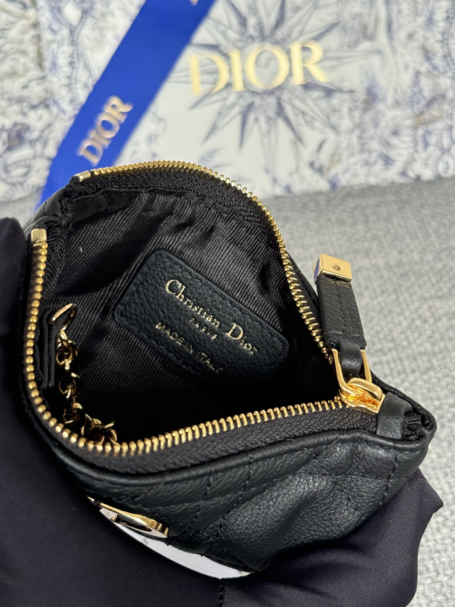 Dior Cannage Key Ring Coin Case Black（S5158UWHC-M900）