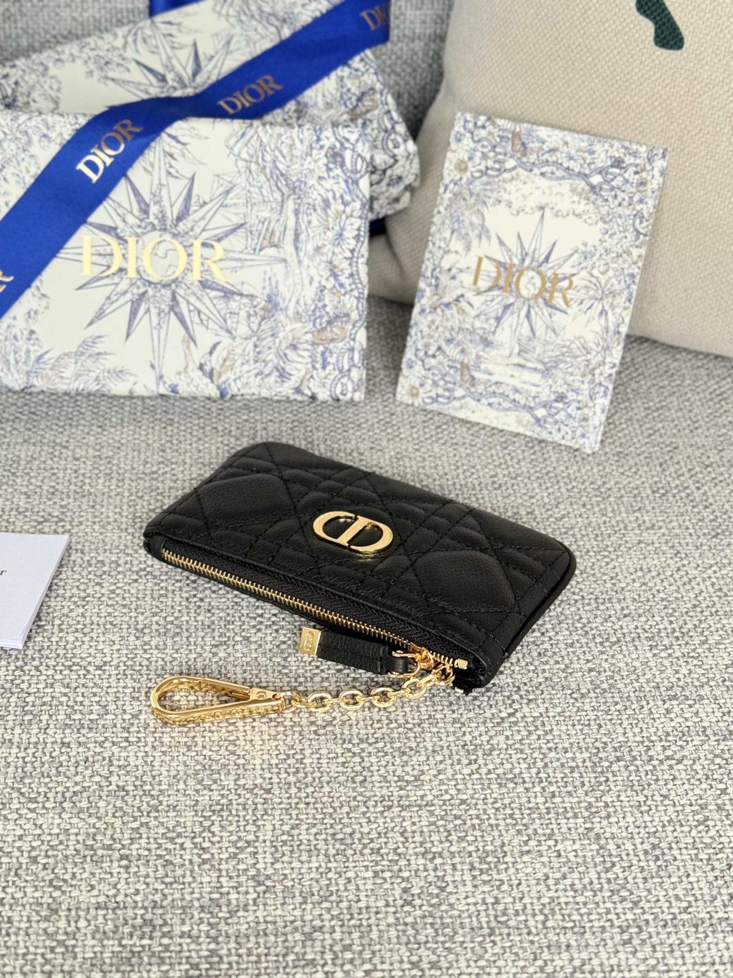 Dior Cannage Key Ring Coin Case Black（S5158UWHC-M900）