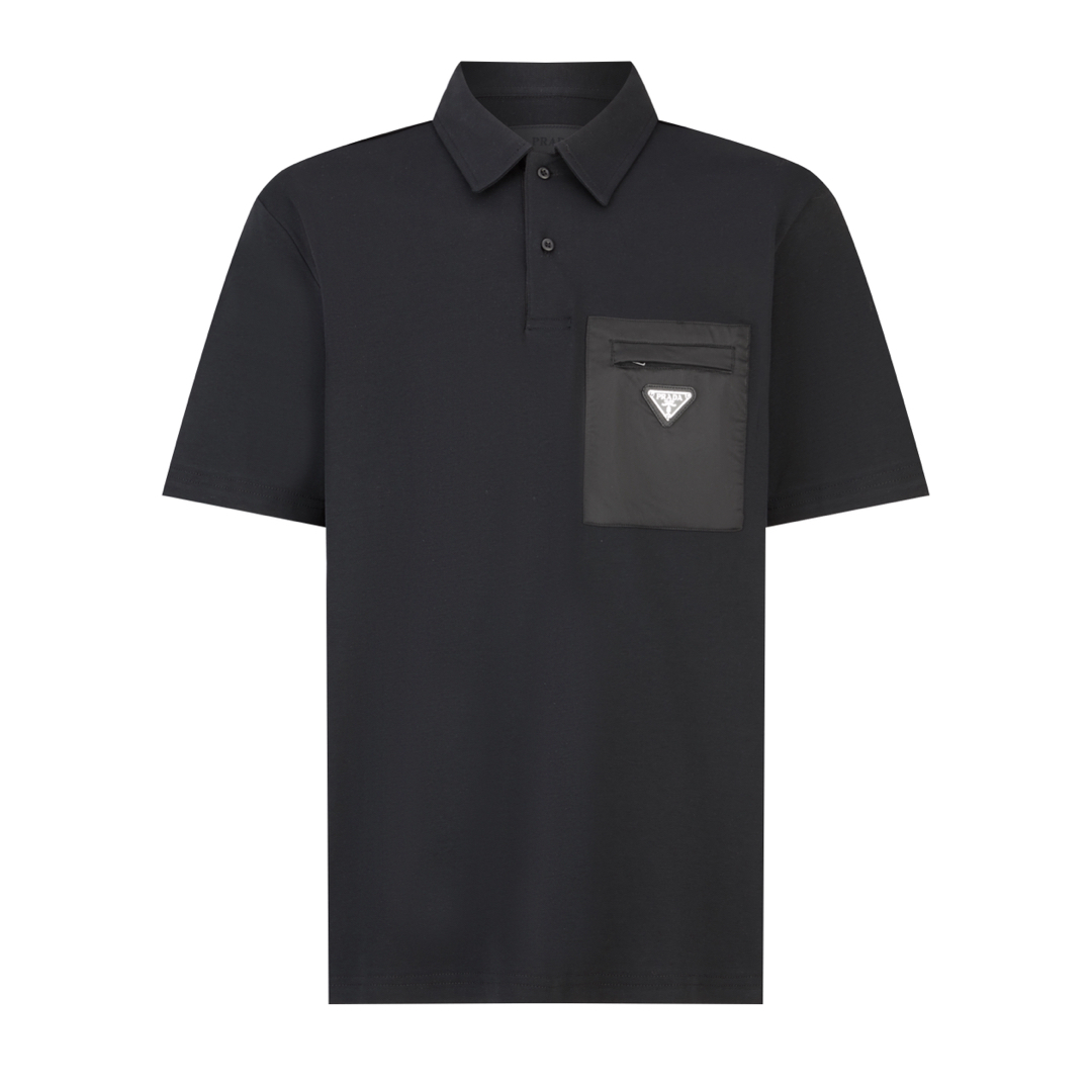 PRADA Stretch cotton polo shirt with Re-Nylon details (UJN703-1YED-F0806-S-211）