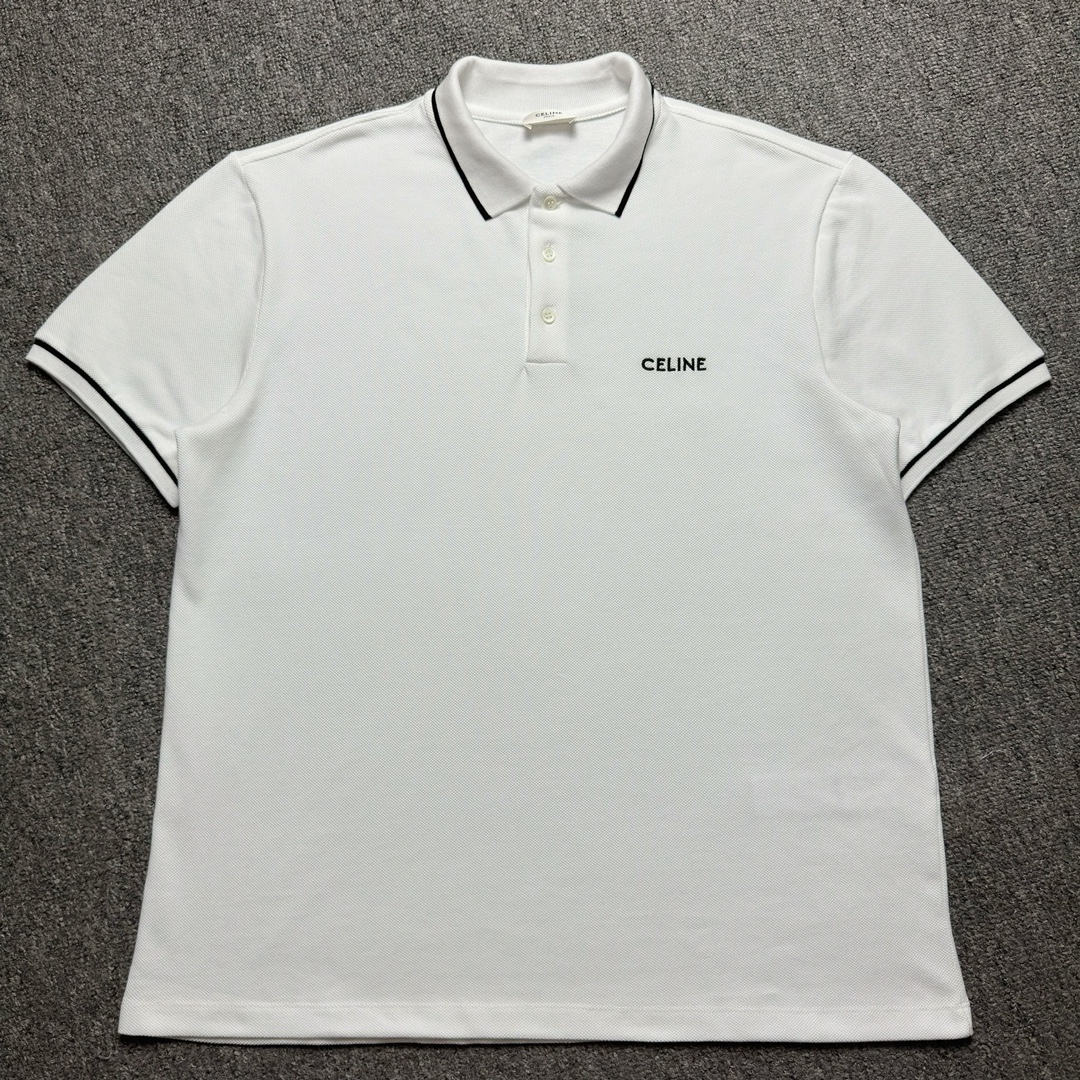CELINE Logo-Embroidered Cotton-Piqué Polo Shirt (2X68E043F-38AW）