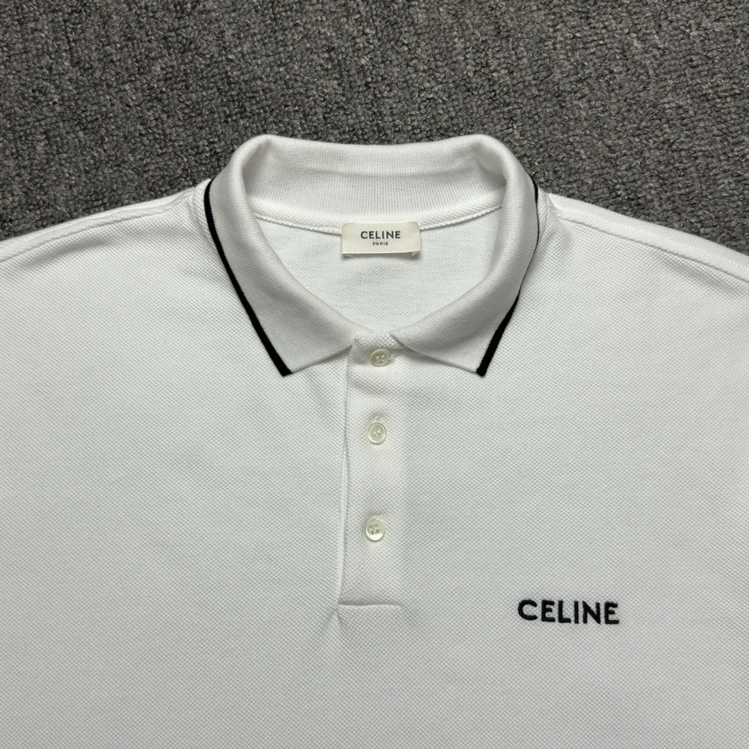 CELINE Logo-Embroidered Cotton-Piqué Polo Shirt (2X68E043F-38AW）