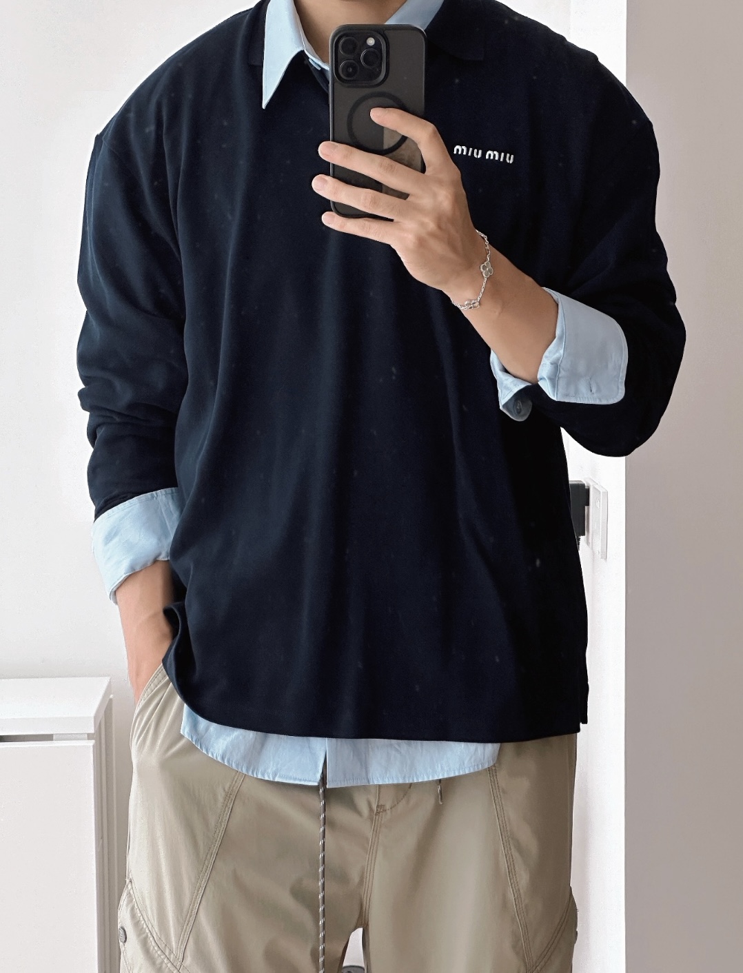 Miu Miu cotton piqué polo shirt（MJL019-14RW-S-OOO）