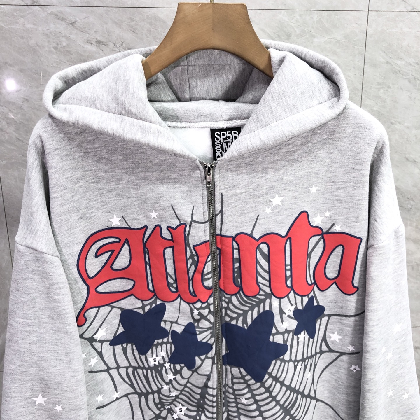 Sp5der Atlanta Full Zip Hoodie 'Heather Grey' (ST028FW25HGR）