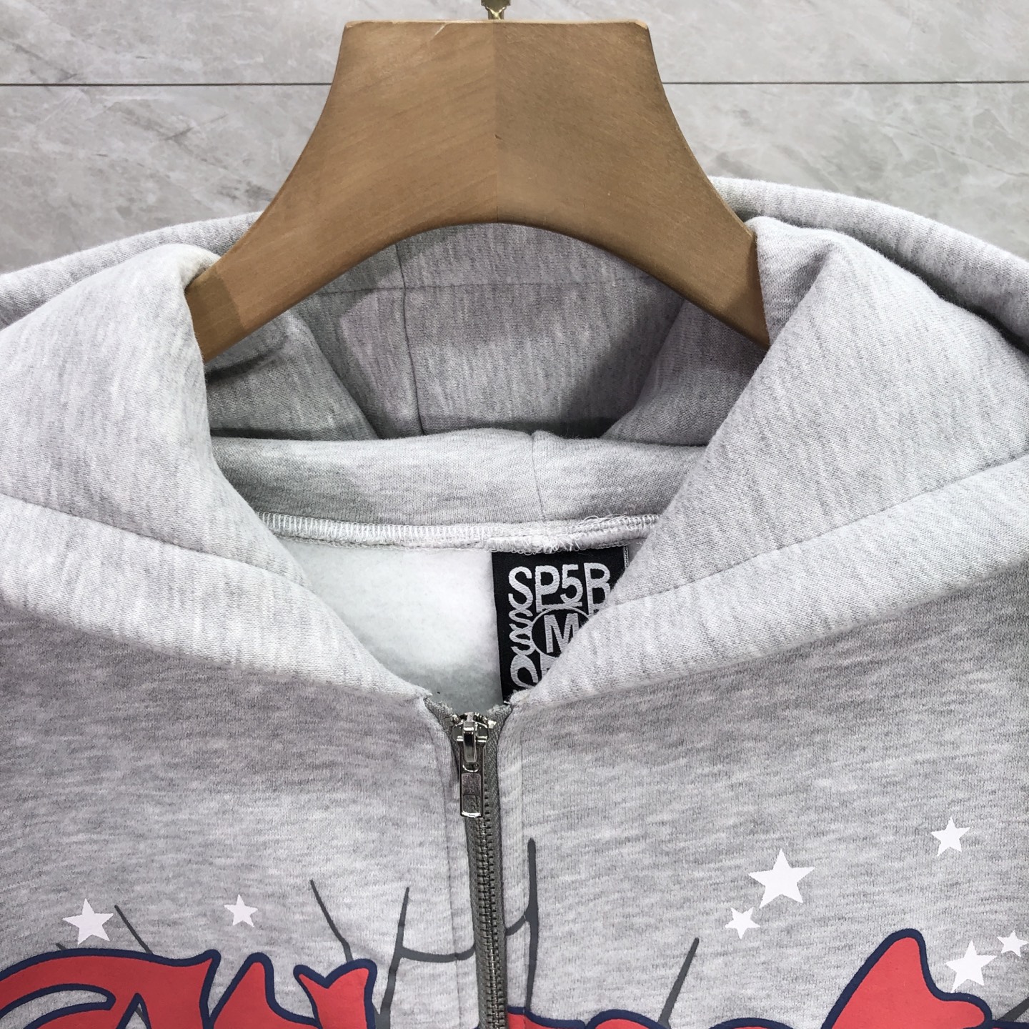 Sp5der Atlanta Full Zip Hoodie 'Heather Grey' (ST028FW25HGR）
