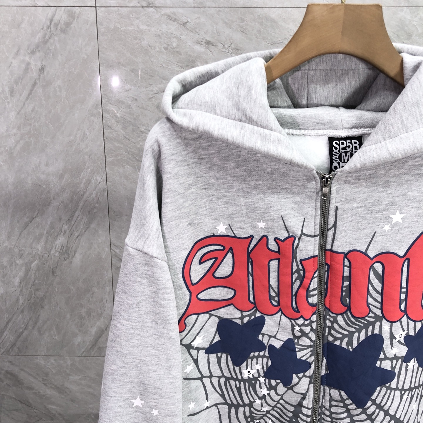 Sp5der Atlanta Full Zip Hoodie 'Heather Grey' (ST028FW25HGR）