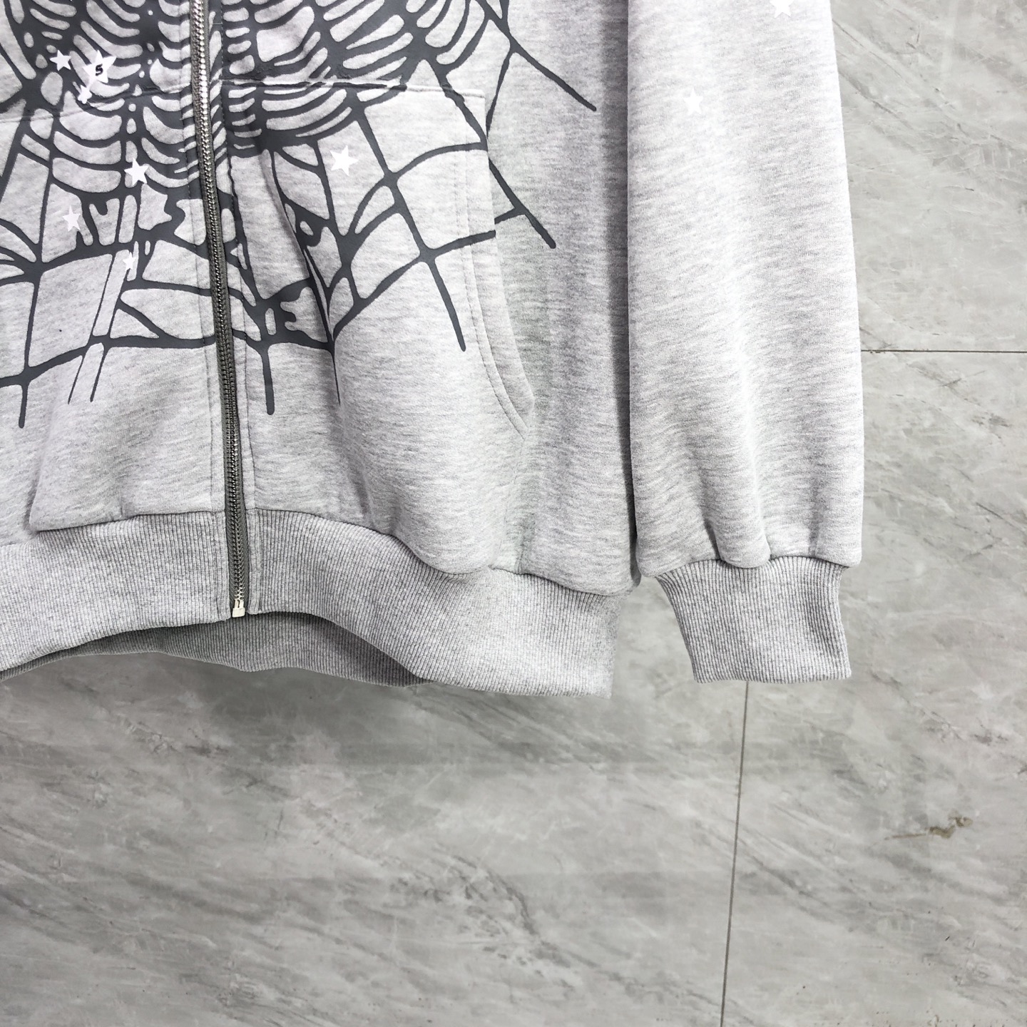 Sp5der Atlanta Full Zip Hoodie 'Heather Grey' (ST028FW25HGR）