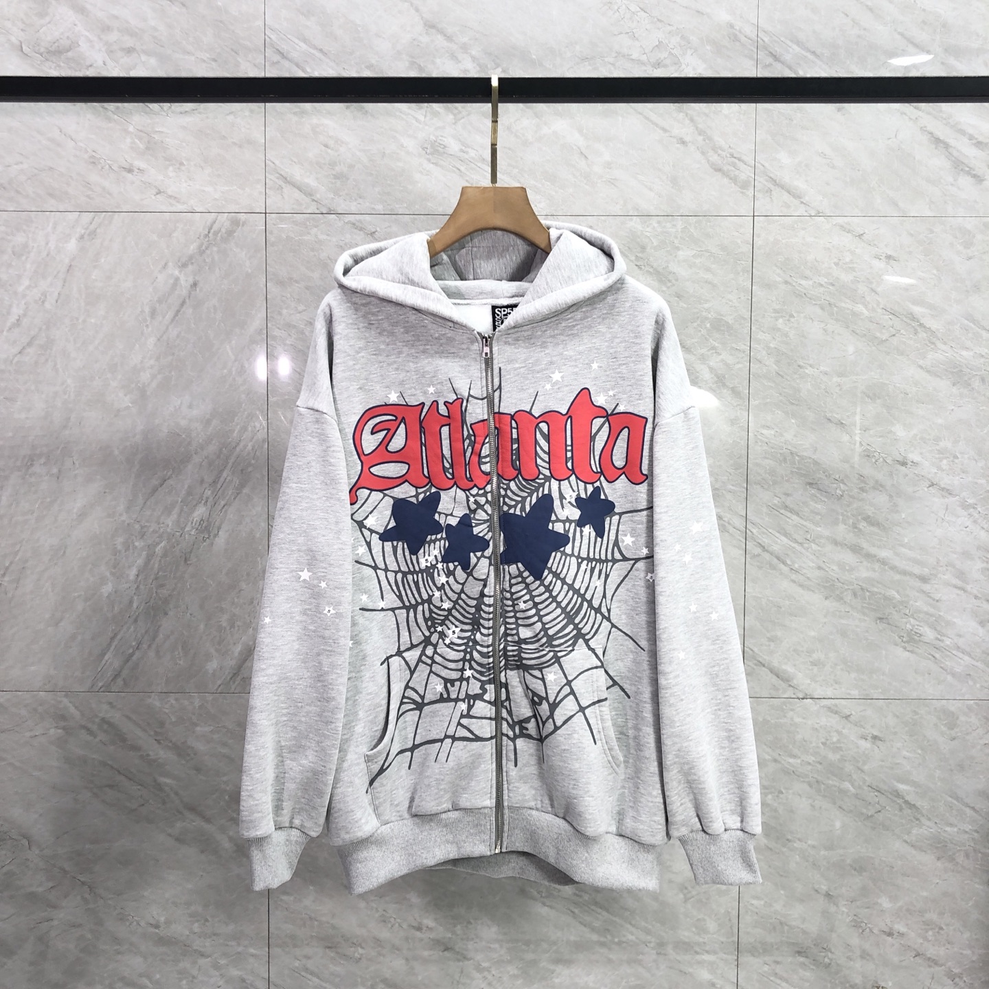 Sp5der Atlanta Full Zip Hoodie 'Heather Grey' (ST028FW25HGR）