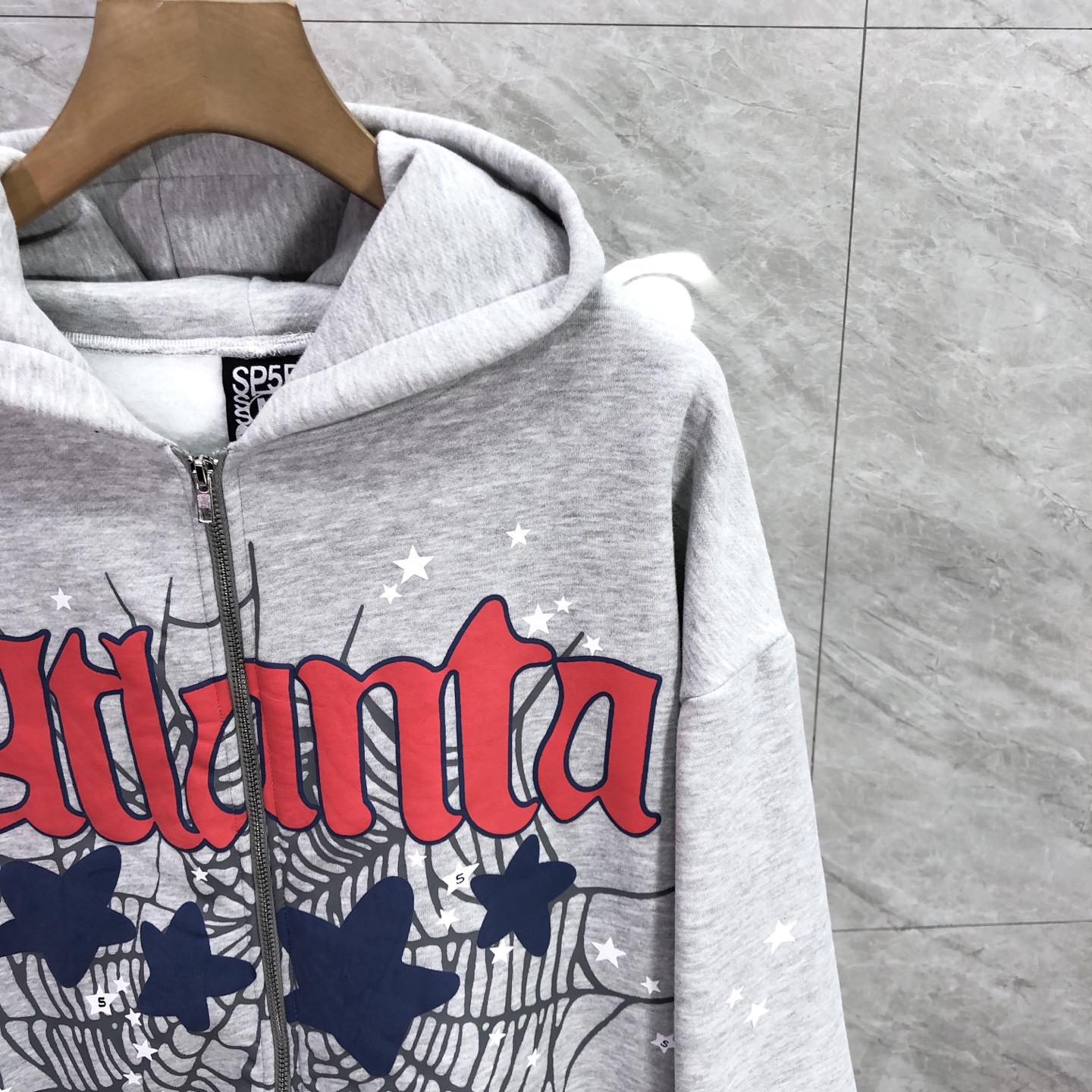 Sp5der Atlanta Full Zip Hoodie 'Heather Grey' (ST028FW25HGR）
