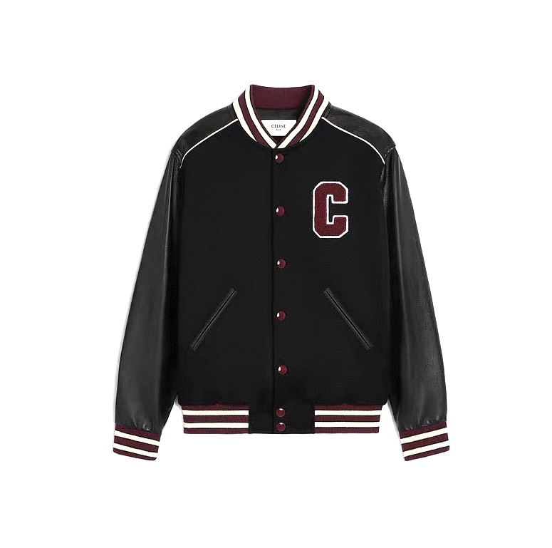 CELINE Classic Teddy Jacket in Black and Burgundy (2V29T896C-14BU）