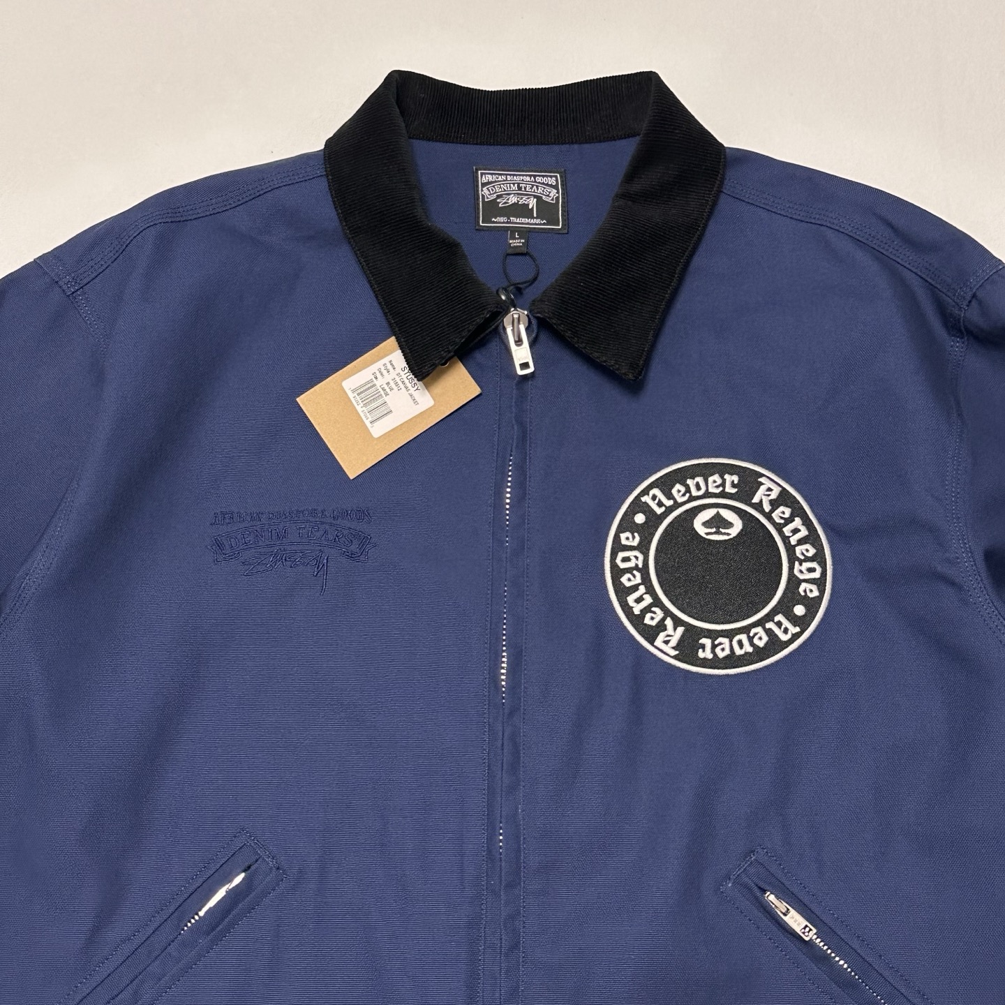 Denim Tears x Stussy Never Renege Canvas Work Jacket Navy/Black（315512）