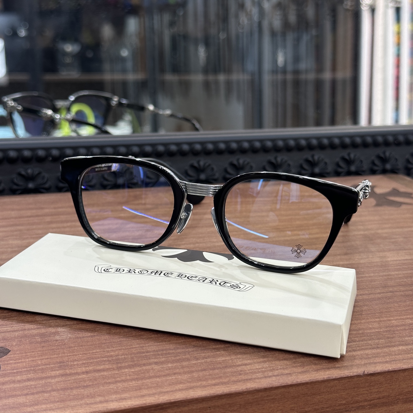 Chrome Hearts DUCK BUTTER Silver Sword Black Square Optical Glasses Unisex DUCK BUTTER BKSS(CHROME HEARTS 425)