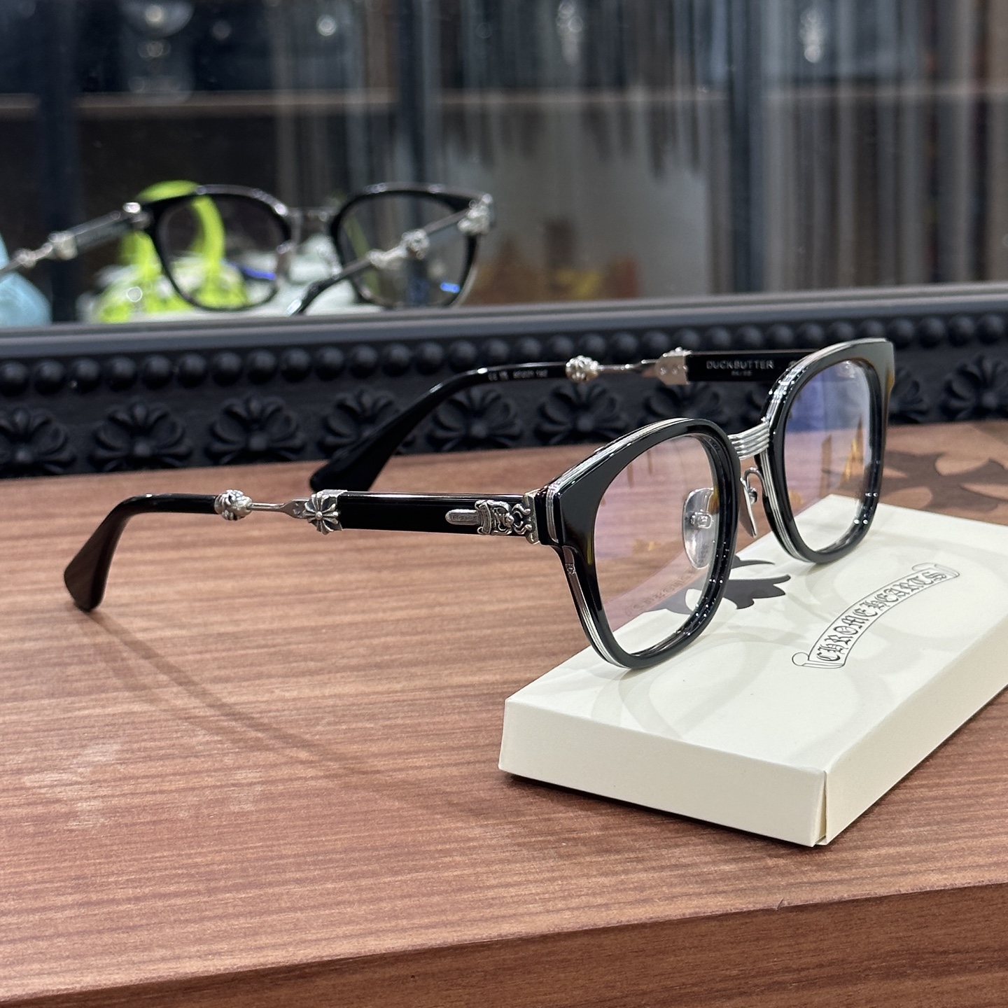 Chrome Hearts DUCK BUTTER Silver Sword Black Square Optical Glasses Unisex DUCK BUTTER BKSS(CHROME HEARTS 425)