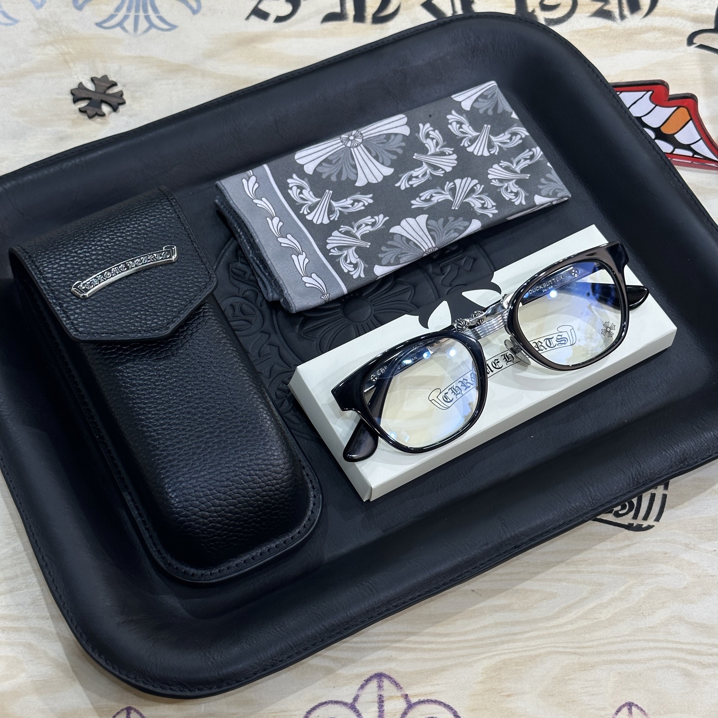 Chrome Hearts DUCK BUTTER Silver Sword Black Square Optical Glasses Unisex DUCK BUTTER BKSS(CHROME HEARTS 425)