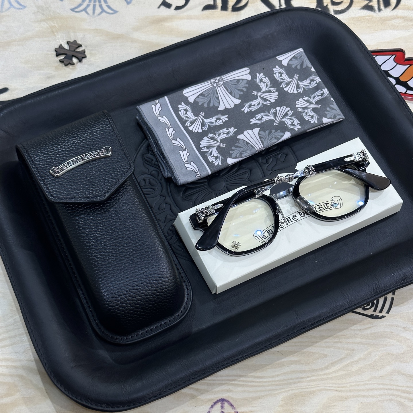 Chrome Hearts DUCK BUTTER Silver Sword Black Square Optical Glasses Unisex DUCK BUTTER BKSS(CHROME HEARTS 425)