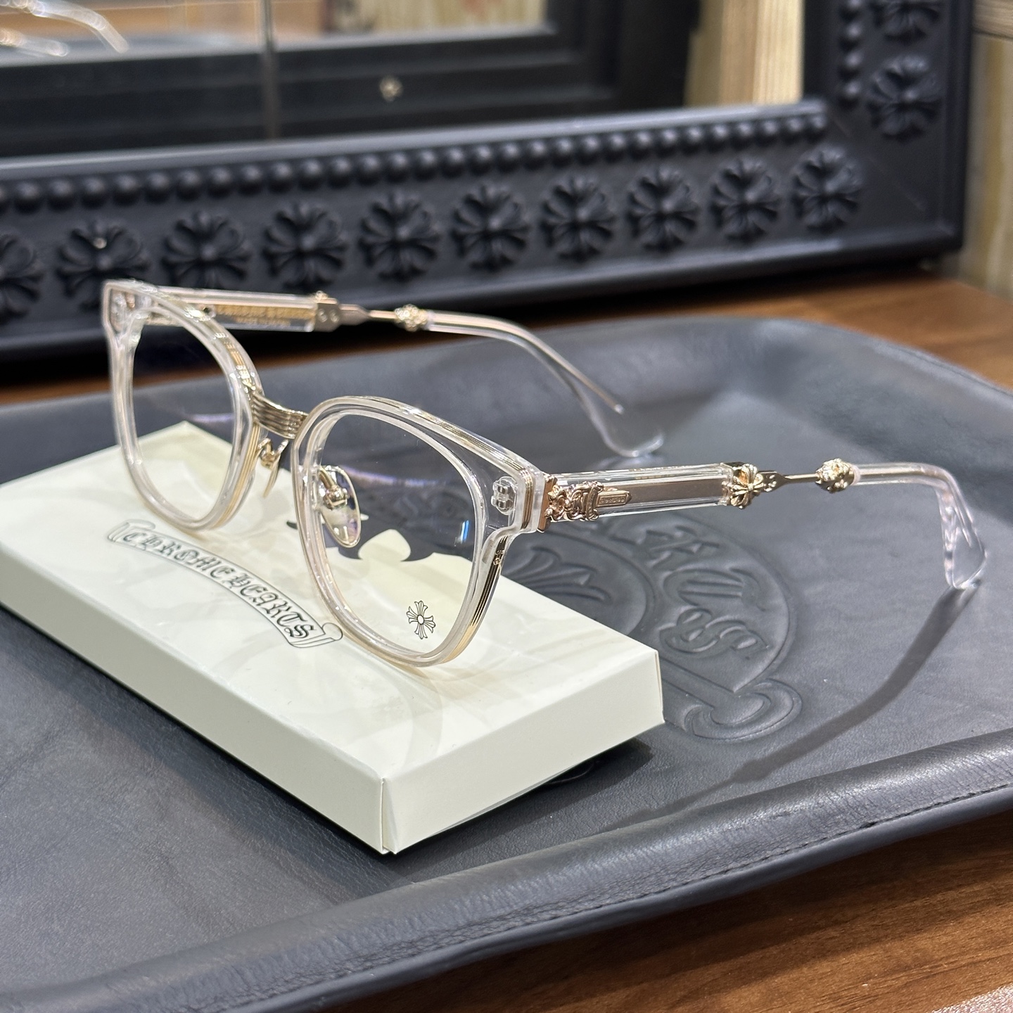 Chrome Hearts DUCK BUTTER Silver Sword Black Square Optical Glasses Unisex DUCK BUTTER BKSS(CHROME HEARTS 425)