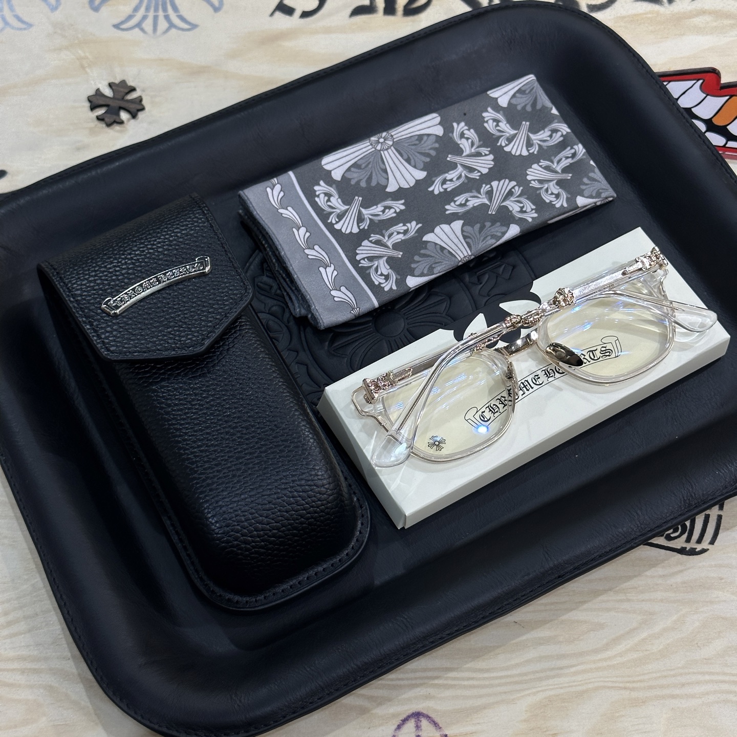 Chrome Hearts DUCK BUTTER Silver Sword Black Square Optical Glasses Unisex DUCK BUTTER BKSS(CHROME HEARTS 425)